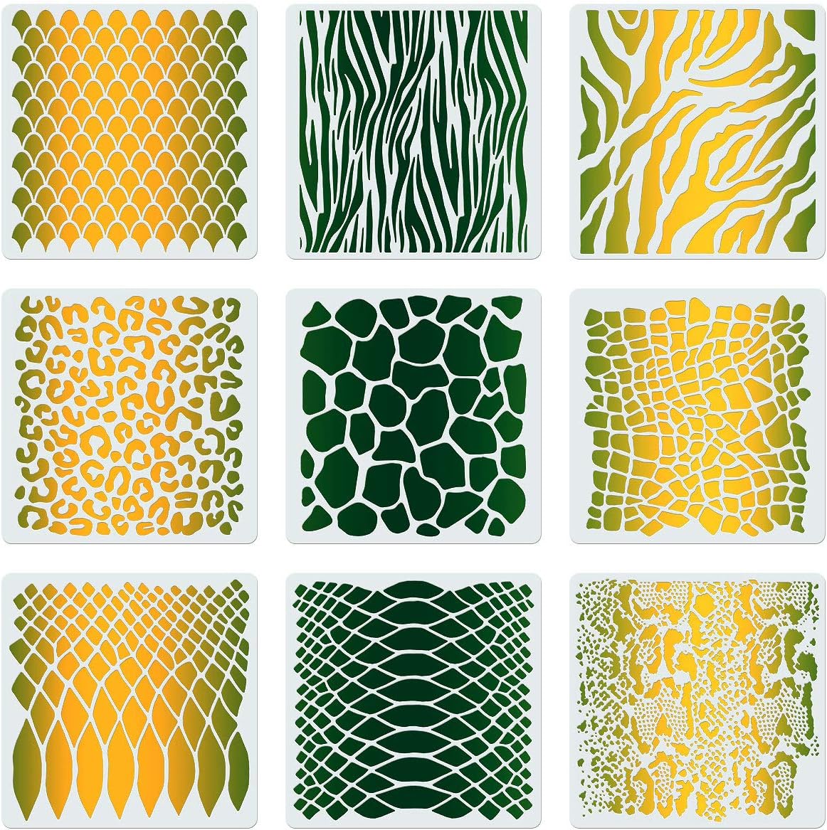 CINPIUK 9PCS Animal Print Cookie Stencils for Cake Painting, Safari Animal Print Airbrush Stencil Includes Snakeskin Leopard Zebra Alligator Scale Reusable Templates DIY Crafts, 7 Inch