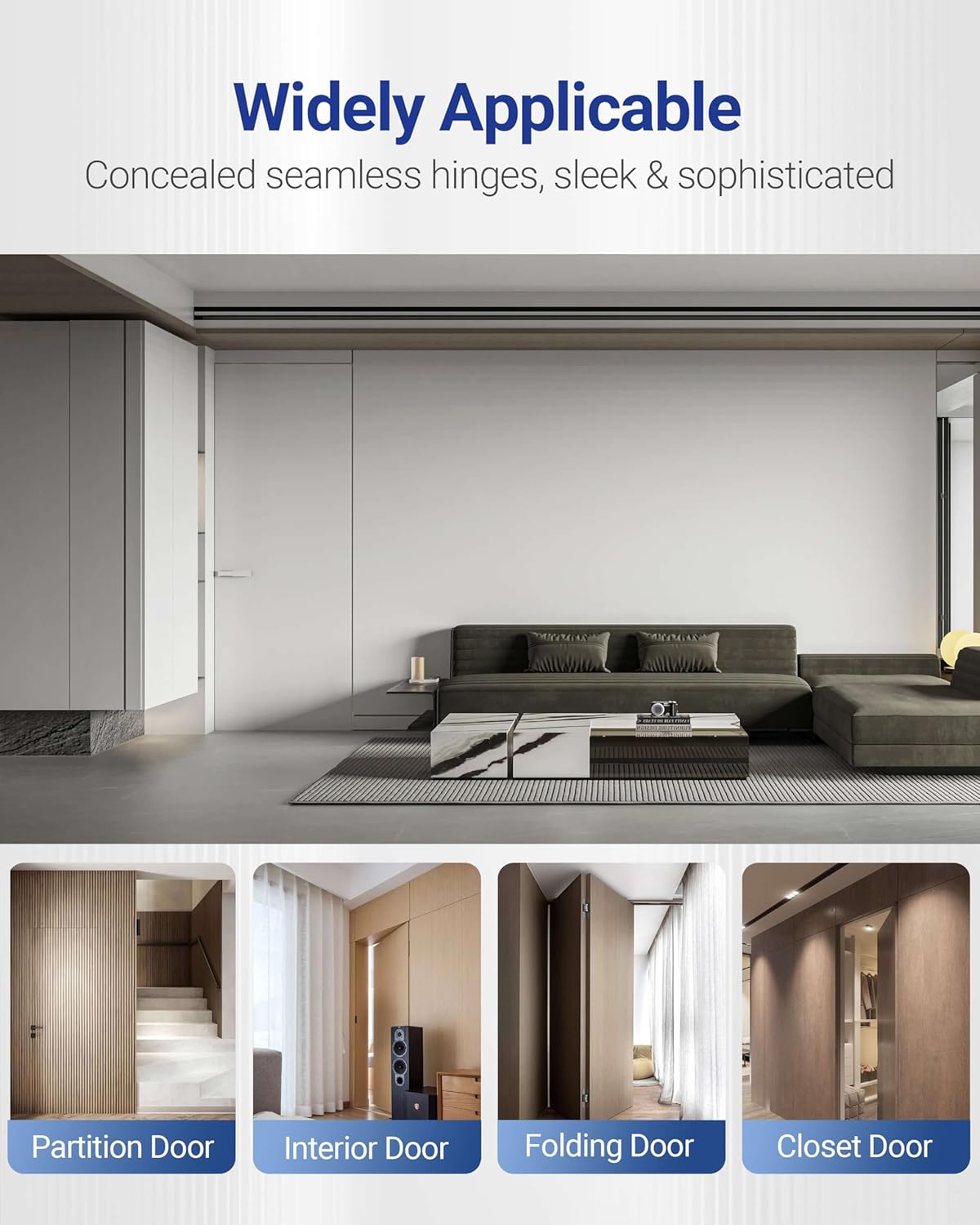 Upgraded Hidden Door Hinges Invisible Hinges, 6" Zinc Alloy Concealed Hinge Silent Invisible Door 3 Way Adjustable & 180° Swing Butt Hinge Black（Pack of 2）(Fits Only Doors Over 35mm Thickness)