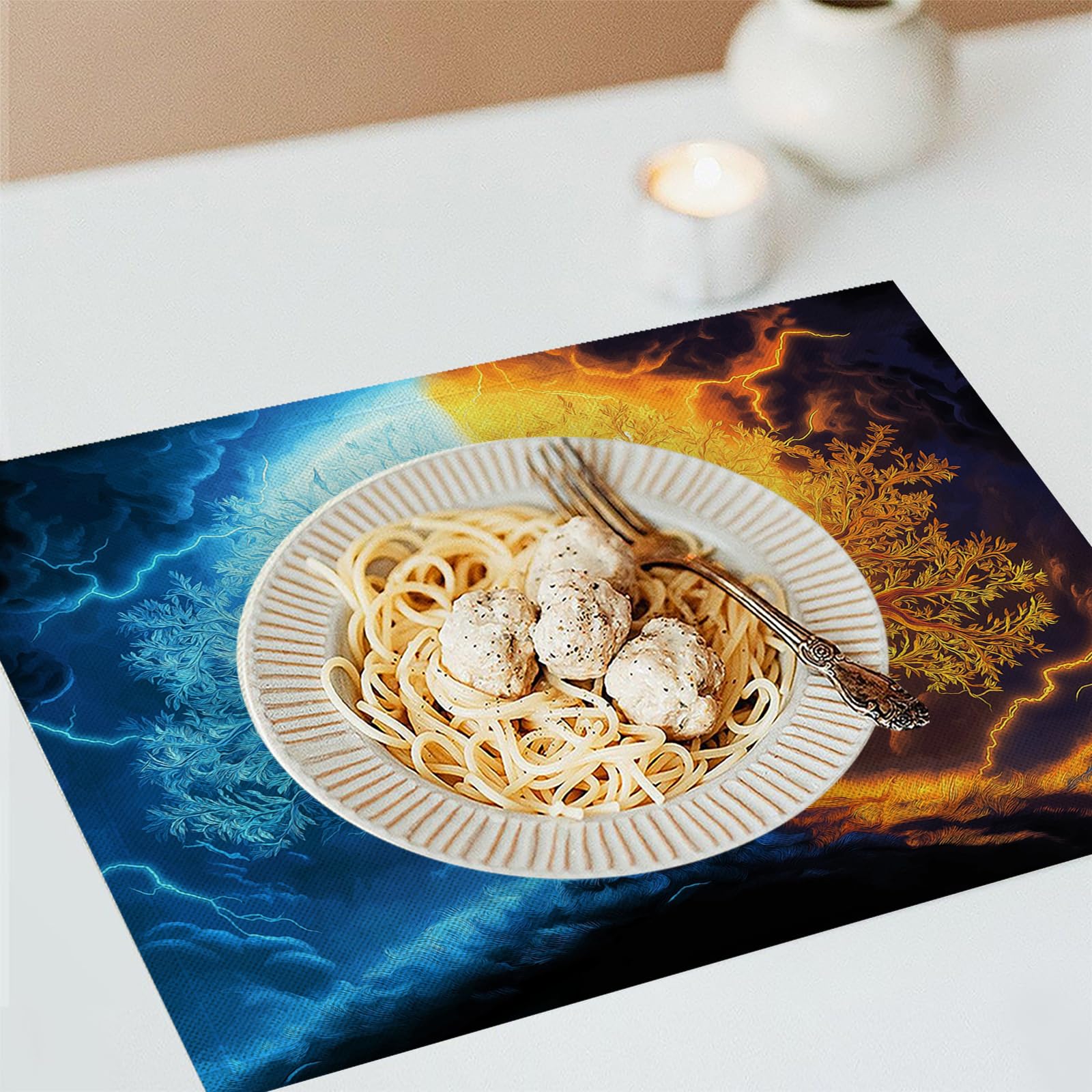 30×45cm Tovaglietta Americana Creatività in Cotone Lino Rettangolare - Tovagliette Set di 8 Alberi di ghiaccio e fuoco Resistente al Calore per La Cucina, Il L'Ufficio