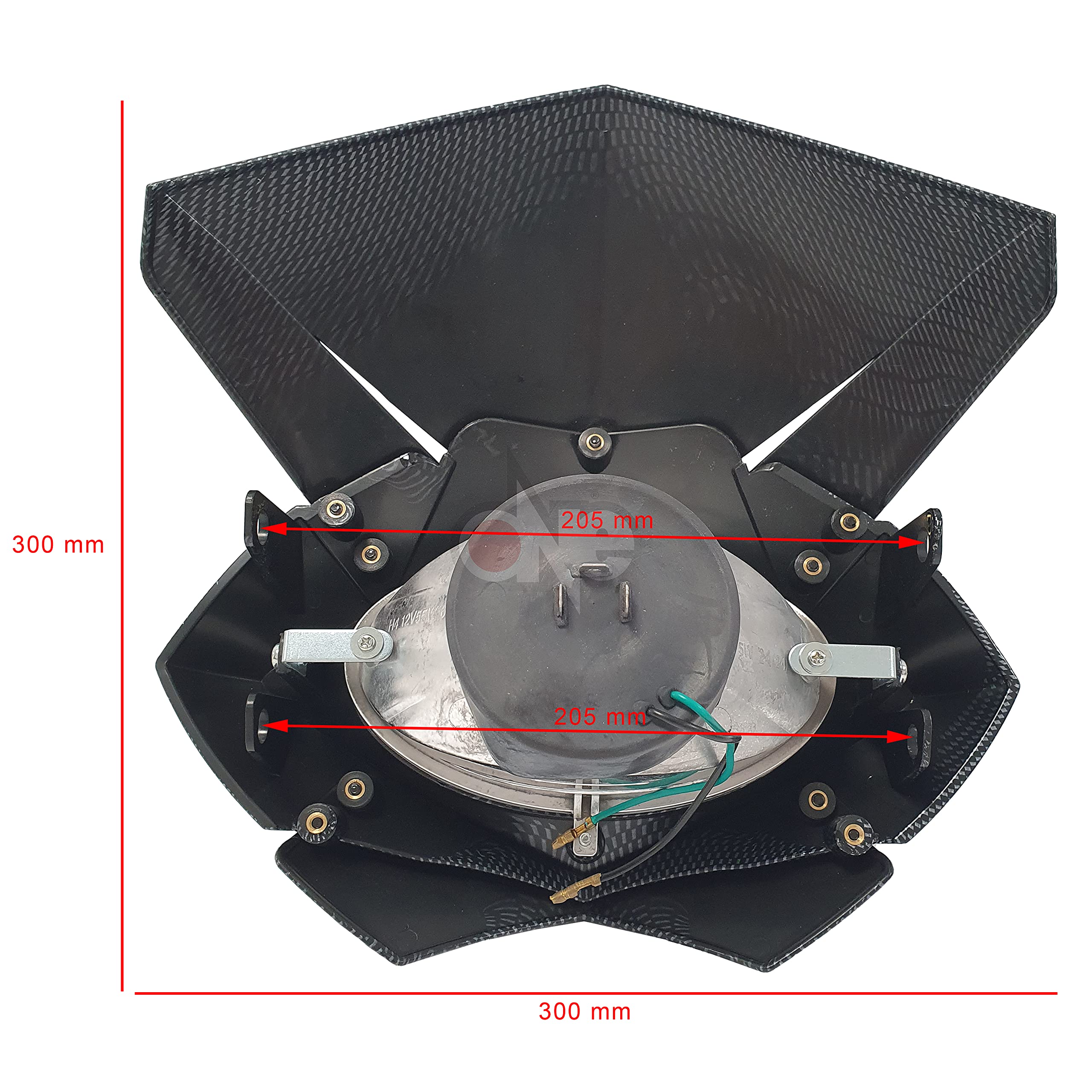 one BY CAMAMOTO MASCHERINA FARO per Moto da Enduro/Cross/Motard/Naked - Installazione Universale, Comprensivo di Lampadine e di Staffaggio e Fasce Elastiche