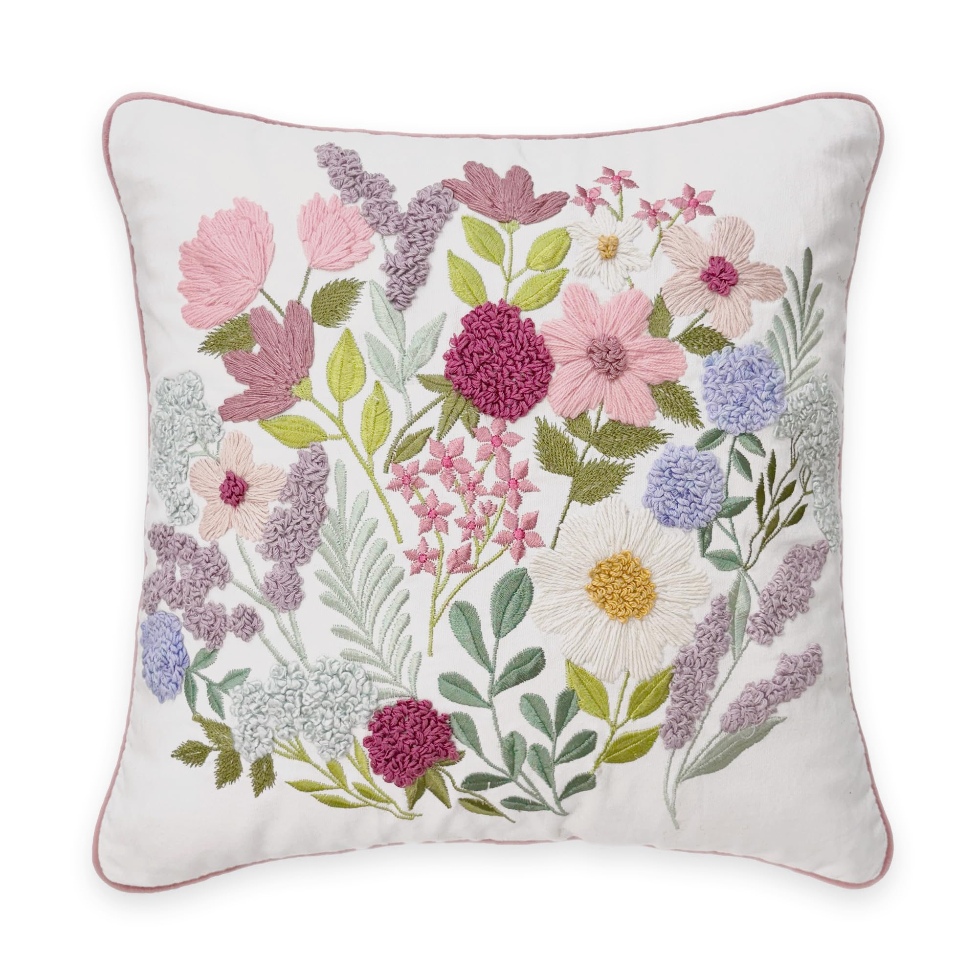 haus & kinder Decorative Embroidered Cushion Cover | Knitted Chambray Front Throw Pillow Cushion Cover for Sofa Living Room | 16inch x 16inch | Medallion