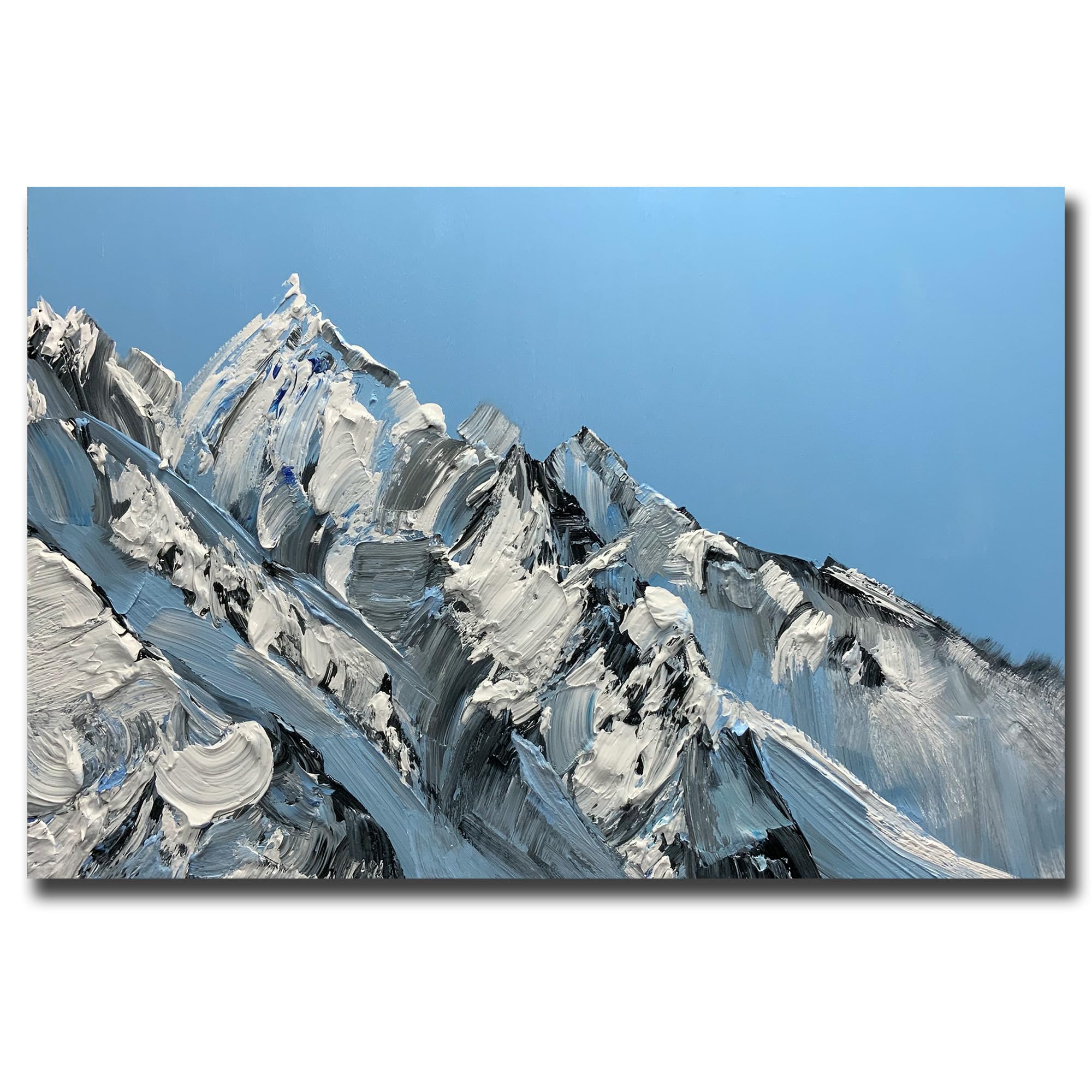 V-inspire Art, 30x45 inch Wall Art Hand-Painted Framed Snow Mountain Oil Painting On Canvas Modern Nature Artwork for Living Room Bedroom Décor Blue Mountain range Ready to Hang