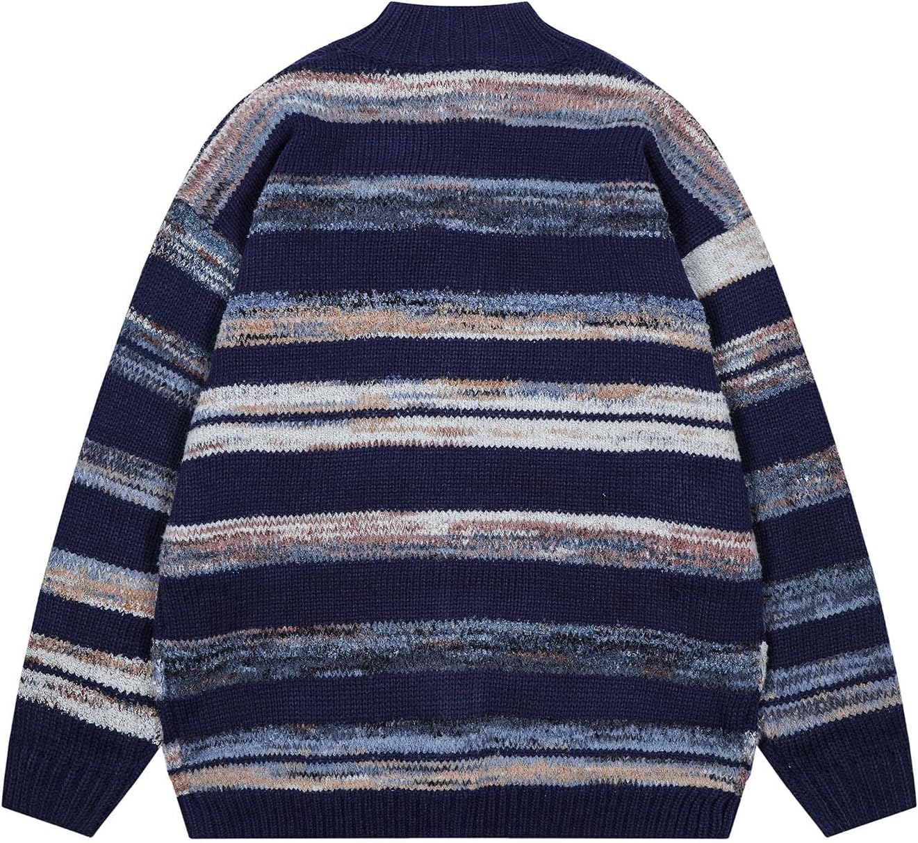 Bakyarder Striped Zip Up Cardigan for Women Turtleneck Sweaters Unisex Open Front Zipper Oversized Sweater - Image 2