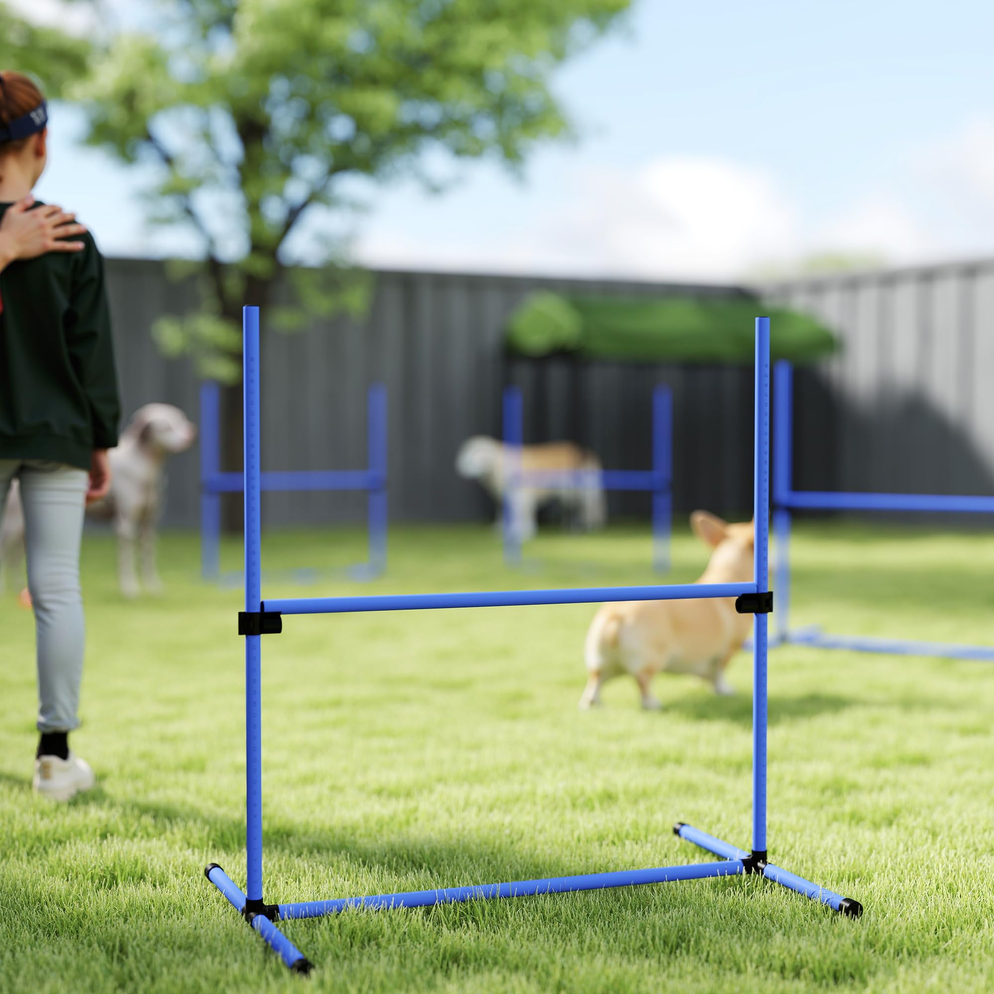 PawHut Set 4 Ostacoli Agility Dog Altezza Regolabile 99x65x94cm Blu con Borsa