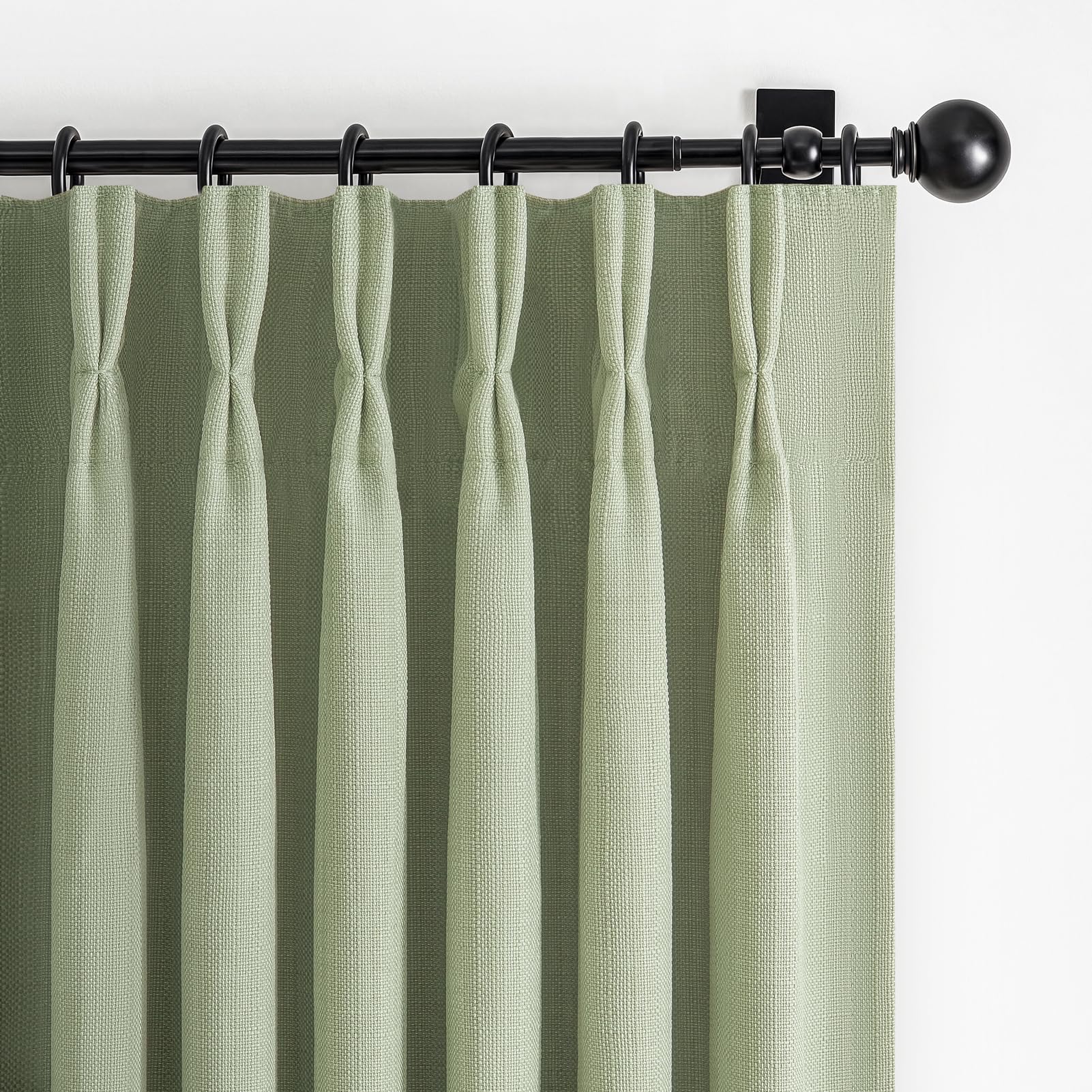 Sage Green Pinch Pleated Curtains 84 Inches Long for Patio Sliding Glass Doors, Memory Trained Viral Blackout Two Layer Linen Boho Drapes Insulated Noise Blocking Windows Curtain 40W x 84L x 2 Panels