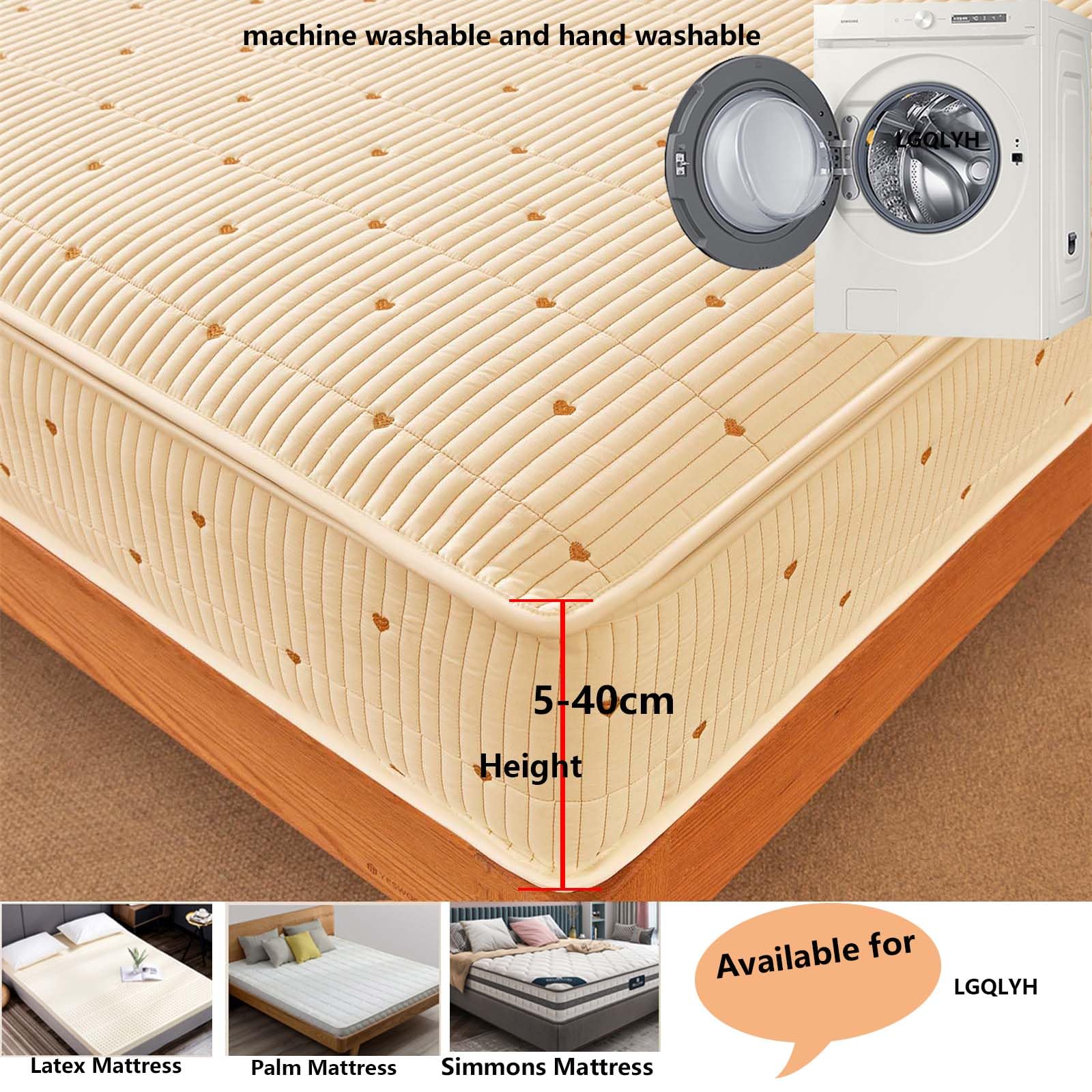 Housse de Matelas Intégrale 70/80/140/160x190 Housse pour Matelas de Protection avec Fermeture Éclair Respirante Alèse Protège-Matelas Broderie Surmatelas Matelassé à Cinq Côtés (140X190+17cm,Beige B