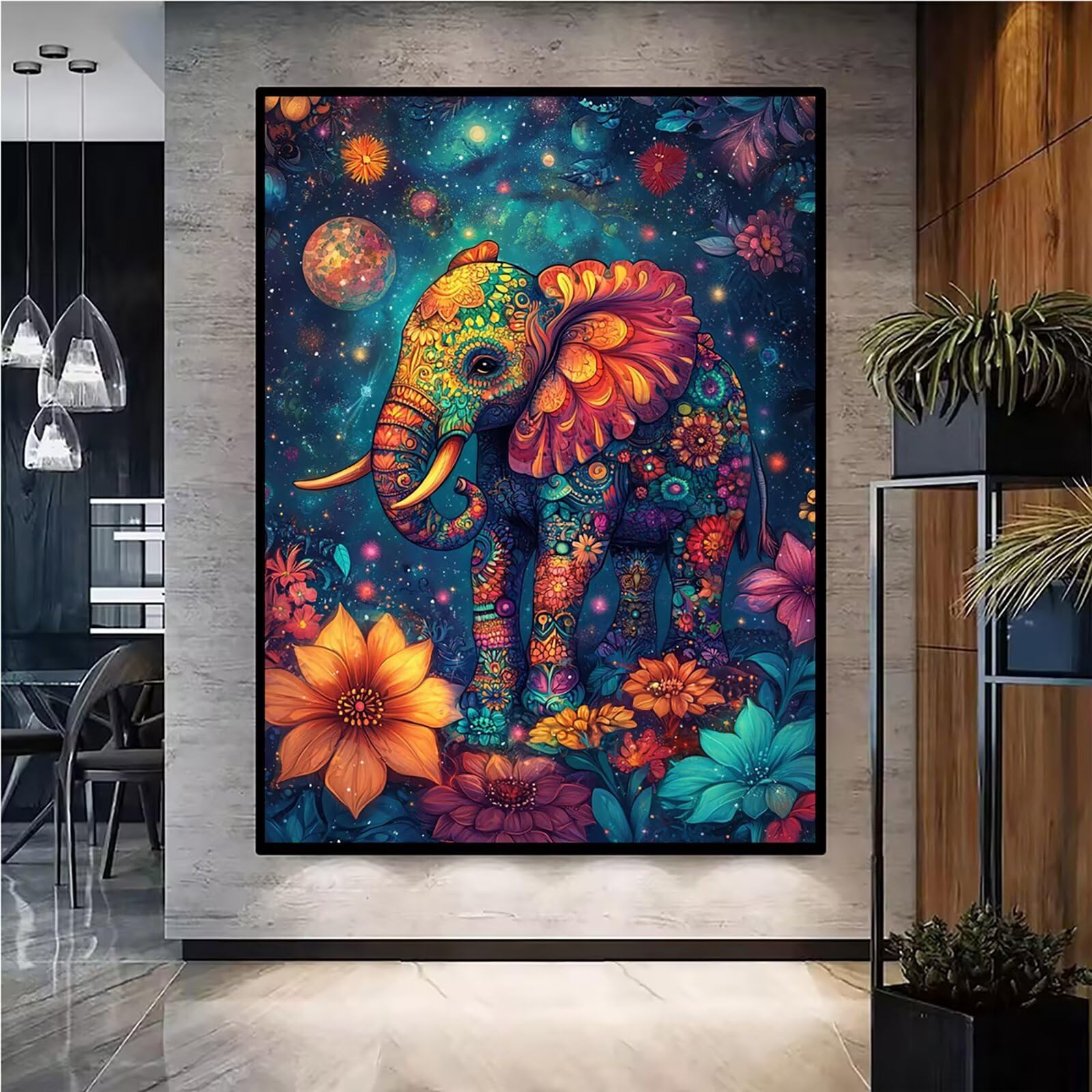 Diamond Painting Kit Completo, Diamond Painting Elefante, 5D Quadrato Pittura Diamante Kit Manualidades Adultos DIY Diamantini Crystal Art Disegni Ricamo Punto Croce Artigianale, 60x90cm Fiori j0-597