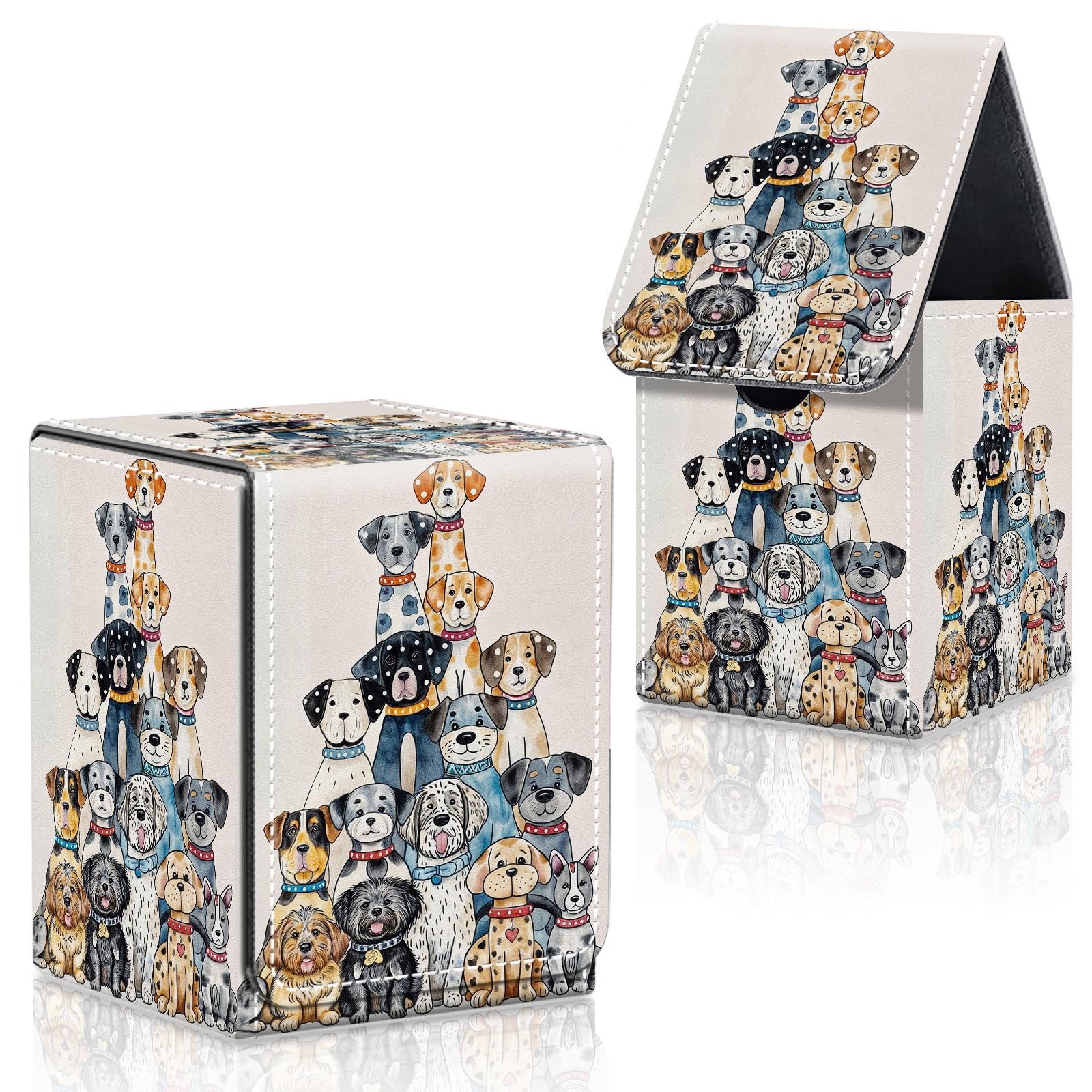 CAPAUNVDA Card Deck Box for MTG Commander Trading Cards with Magnetic Closure,Premium Card Storage Box Case Cover for MTG TCG CCG Magic Cards,Cartoon Dog