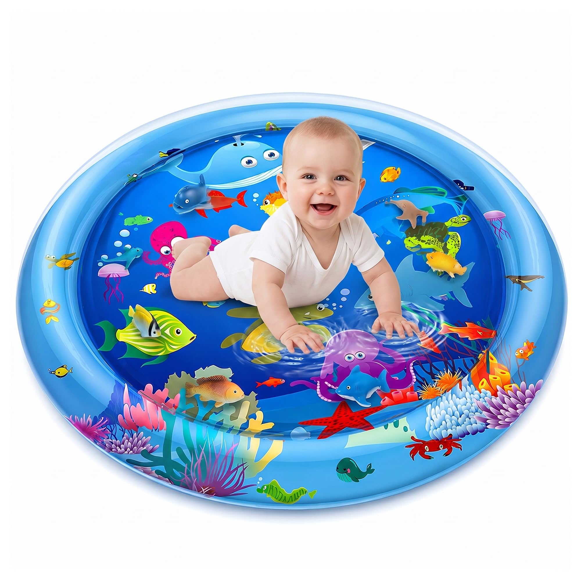 BRAND VILLA Baby Water Play Mat for Tummy Time, Inflatable Leak Proof Sensory Activity Playmat with Colorful Sea Animals, BPA Free Early Development Toy for Infants & Toddlers 3-24 Months, Baby Gift-image-42
