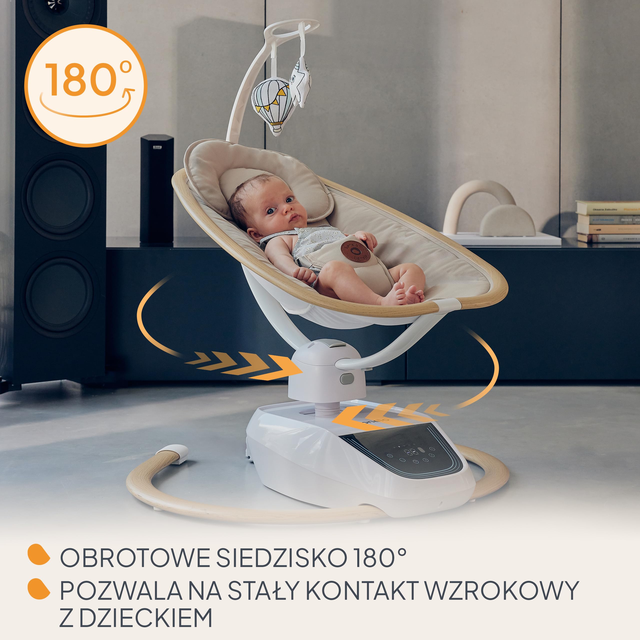LIONELO OLIVIA Elektryczny Bujaczek Niemowlęcy do 9 kg Leżaczek dla Dzieci Regulacja Pochylenia, Naturalne Kołysanie, 4 Prędkości, Ergonomiczne Siedzisko, 13 Melodii, 2 Zabawki, Pilot
