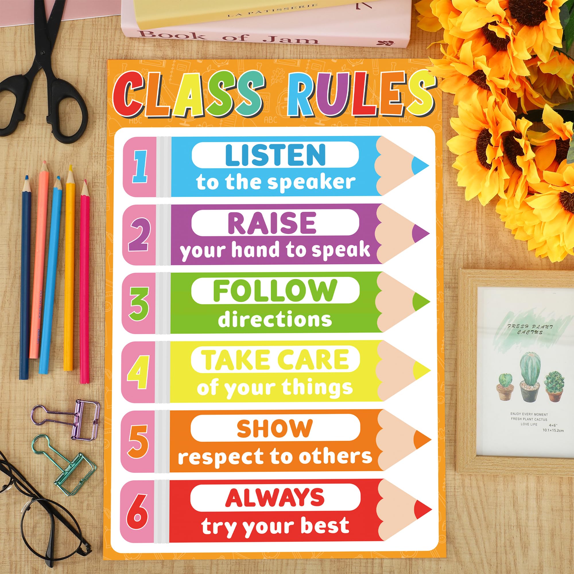 Colorful Pencil Classroom Rules Poster Class Rules Posters for Classroom Decor Motivational Educational Poster Laminated Inspirational Posters for Elementary Preschool Back to School Teacher Supplies - Image 4