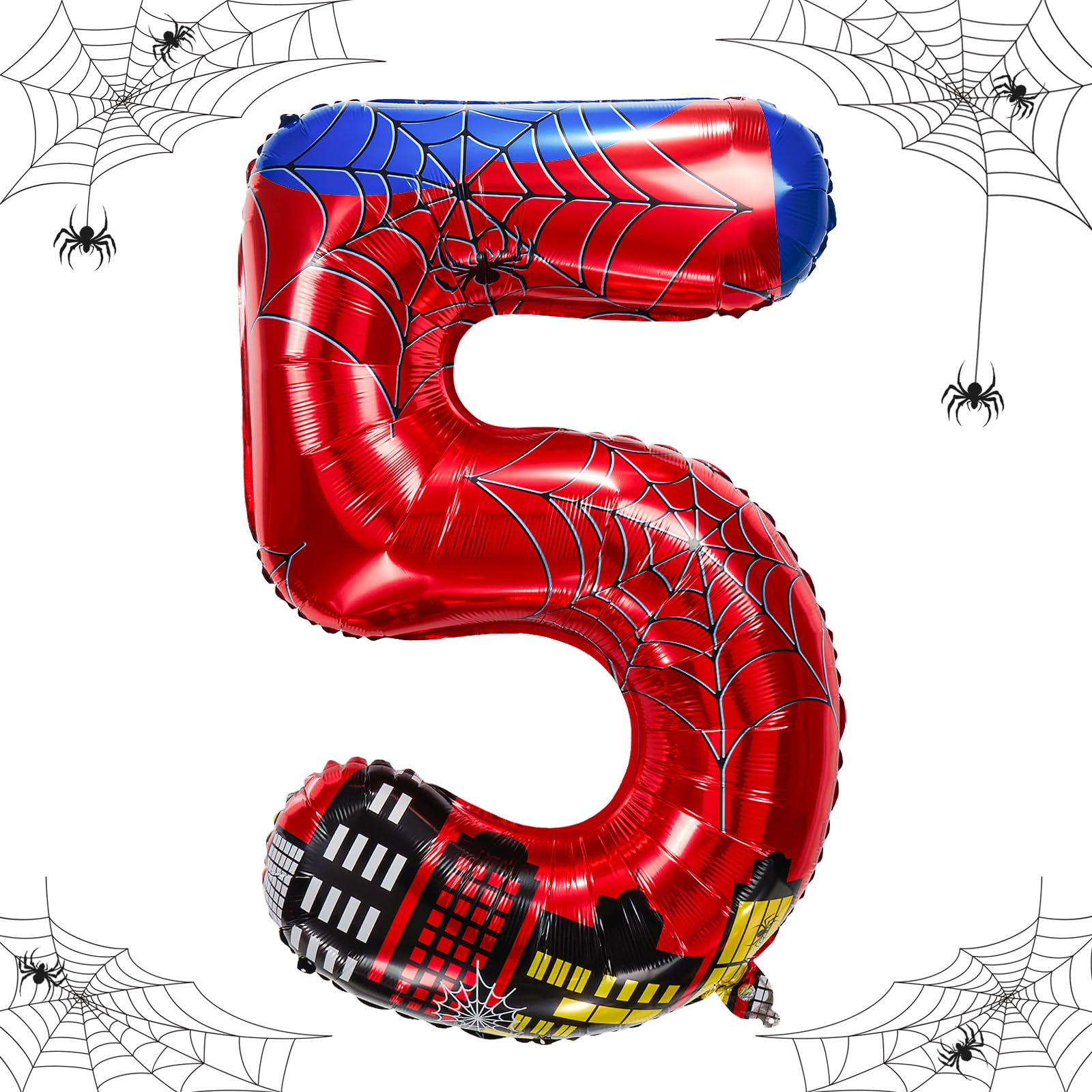 40 inch spider theme number foil balloons, children's party balloon supplies with classic numbers 1 to 9, birthday decoration supplies,number large balloons for spider theme parties(5)