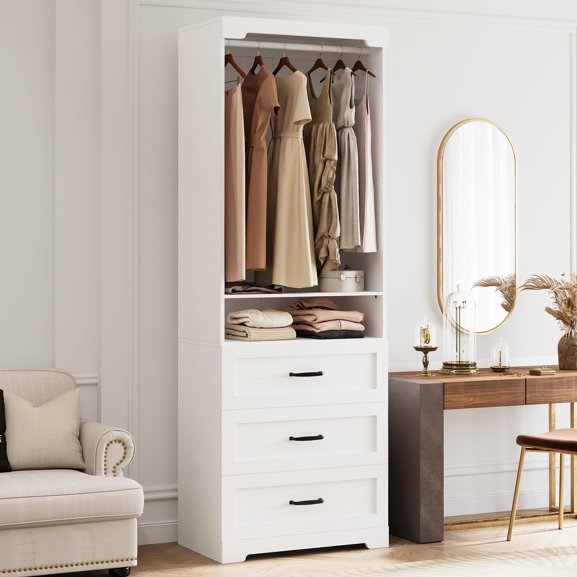 IRONCK Freestanding Closet System with Adjustable Shelves &amp; 3 Drawers