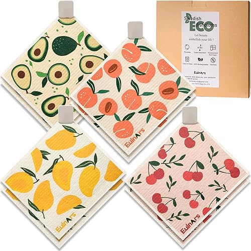 Paños de cocina suecos para cocina, paquete de 8 toallas de papel reutilizables con clips, toallas de cocina suecas antiarañazos, paños de esponja