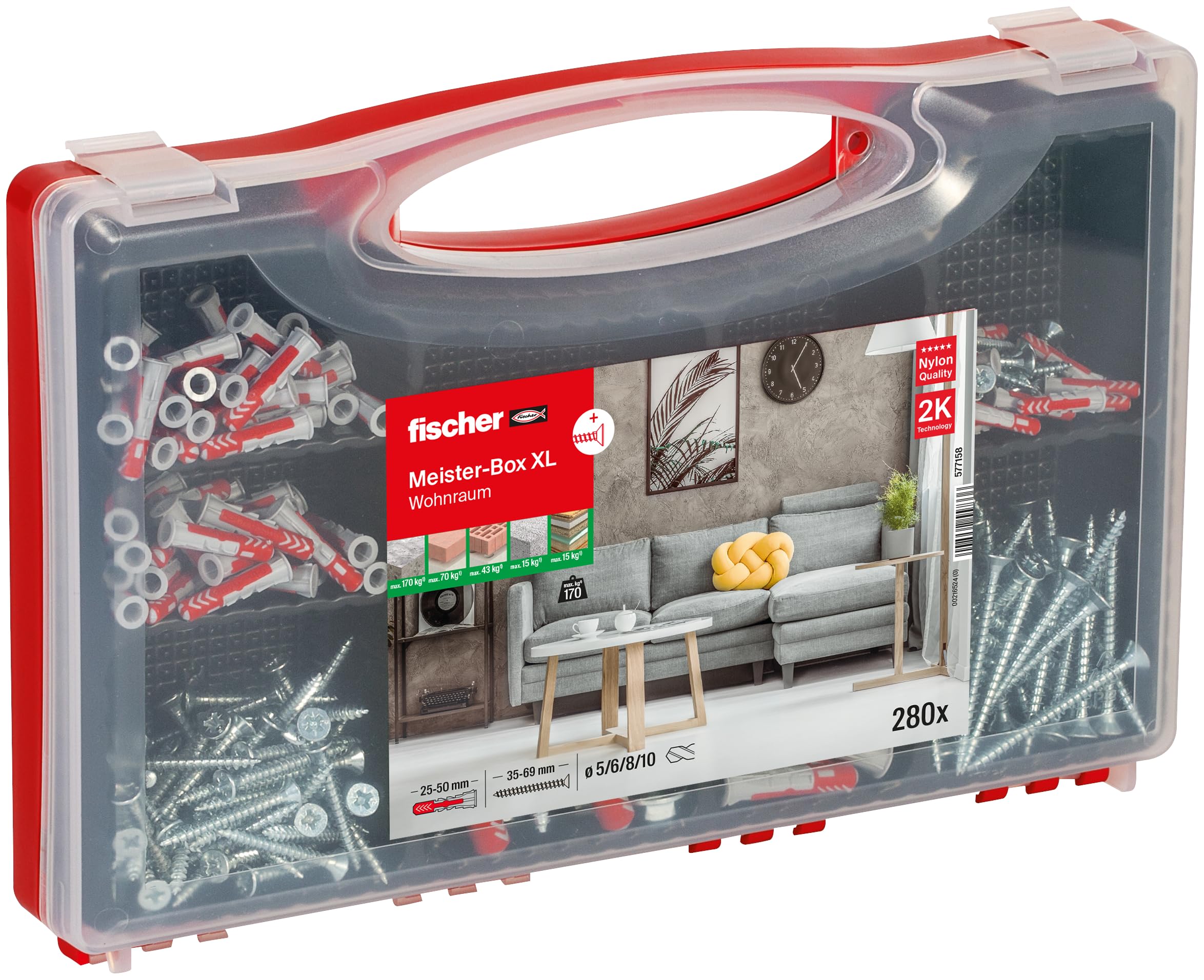 Fischer 577158 Meister-Box XL Fastener set 210 pcs Dowels and Join...