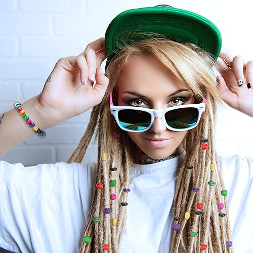 Miniatura 2 de Juego de perlas de madera de 1300 piezas incluye cuentas de madera estampadas sueltas, cuentas de madera natural, color arcoíris, cuentas de madera