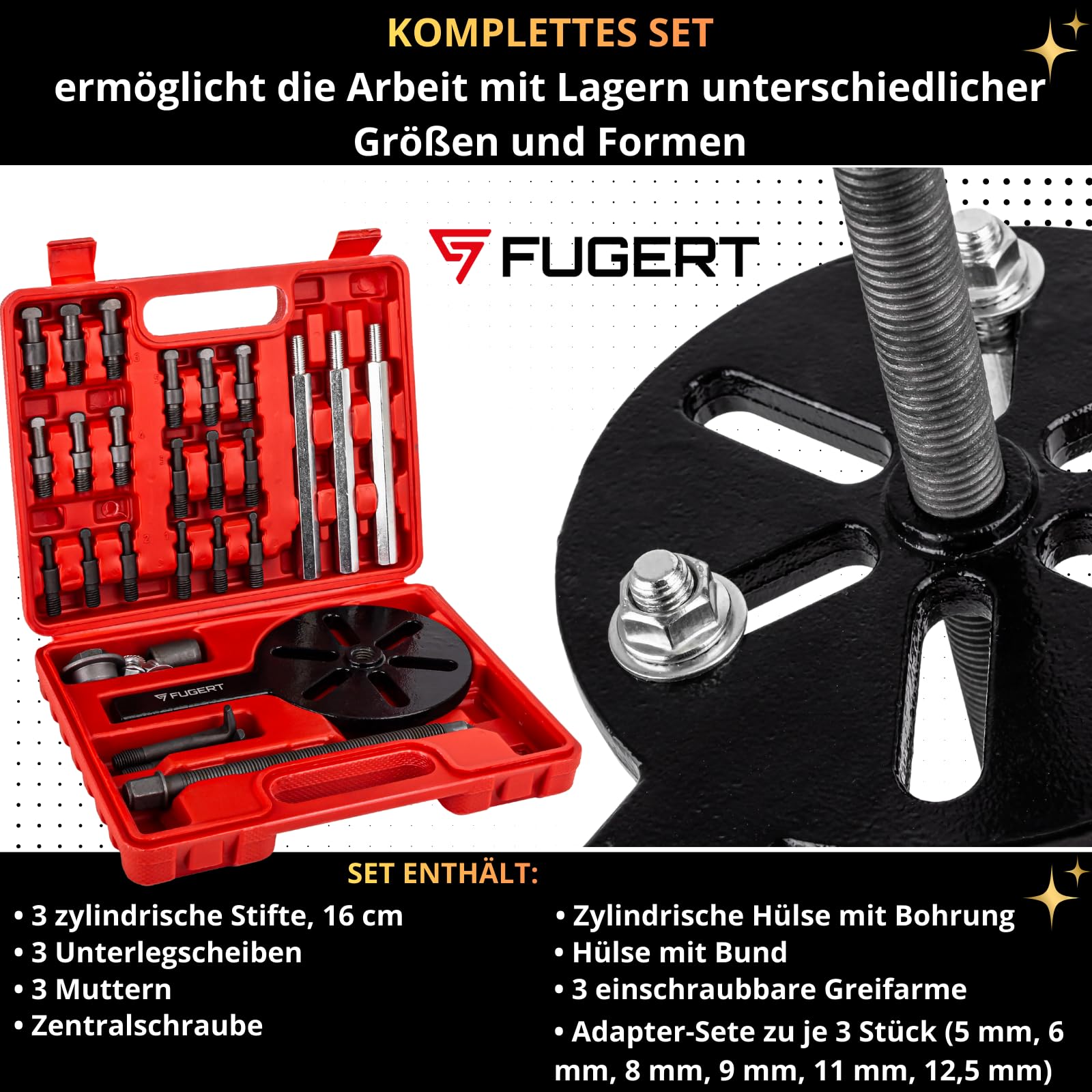Lagerabzieher Set, Kugellager Abzieher & Innenlager Abzieher, stabiler 3-Arm Innenabzieher Werkzeug zum schonenden Entfernen festsitzender Lager, universal für Werkstatt, 45–105 mm, 21-tlg.