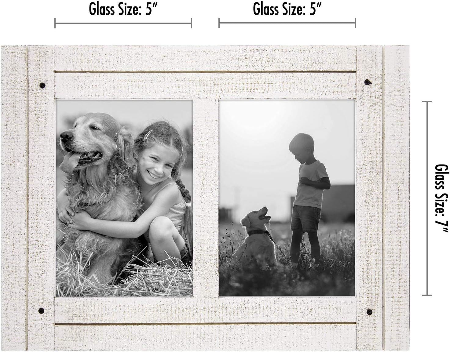 Americanflat Hinged 5x7 Double Picture Frame with 2 Photo Openings and Polished Glass - Distressed Wood Collage Picture Frames for Tabletop and Wall Display - Hampton Collection - Aspen White