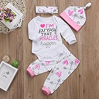 Vista 2 de Conjunto de 4 piezas para niña recién nacida con diseño de flecha y corazón. Incluye pantalón, sombrero, banda para la cabeza, pañalero., 0-6 meses