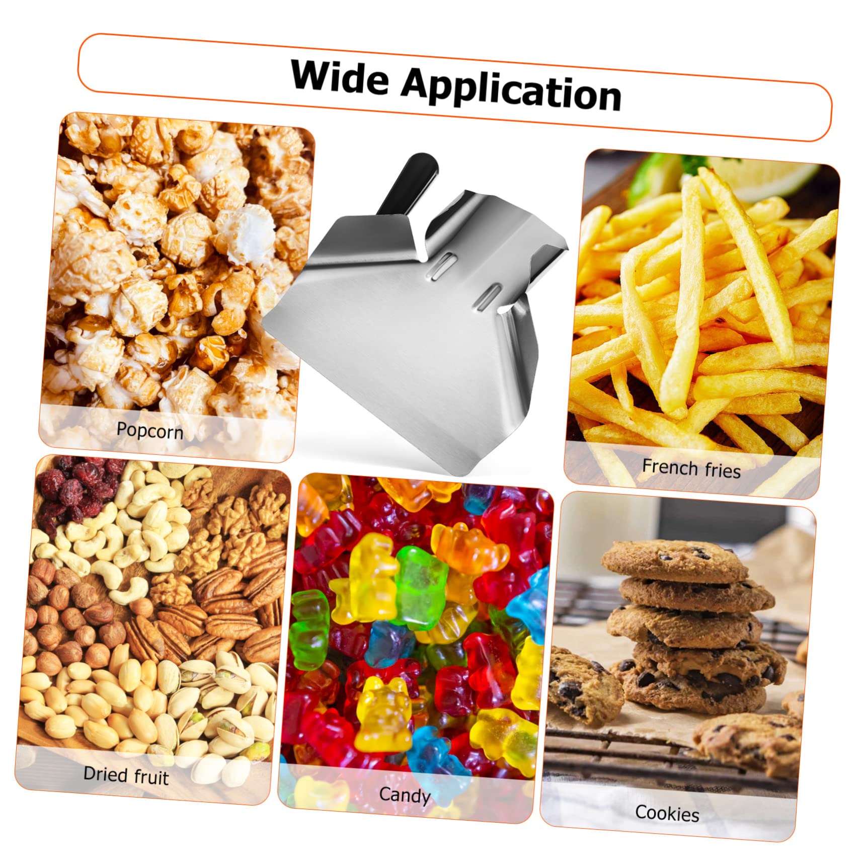 Healifty Popcorn Scoop with Handle Stainless Steel Food Dispenser Tool for Quick Filling Snacks for Popcorn French Fries and Candy Lightweight Ergonomic Design