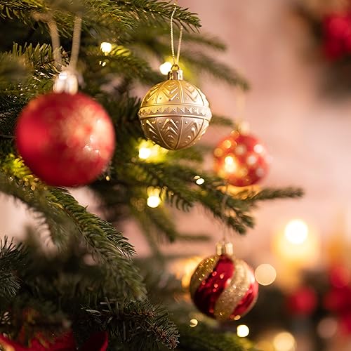 Miniatura 6 de Valery Madelyn Juego de Adornos de Navidad, 30 unidades de 2 pulgadas, Adornos de Bolas Rojas y Doradas Irrompibles para Árbol de Navidad a Granel,