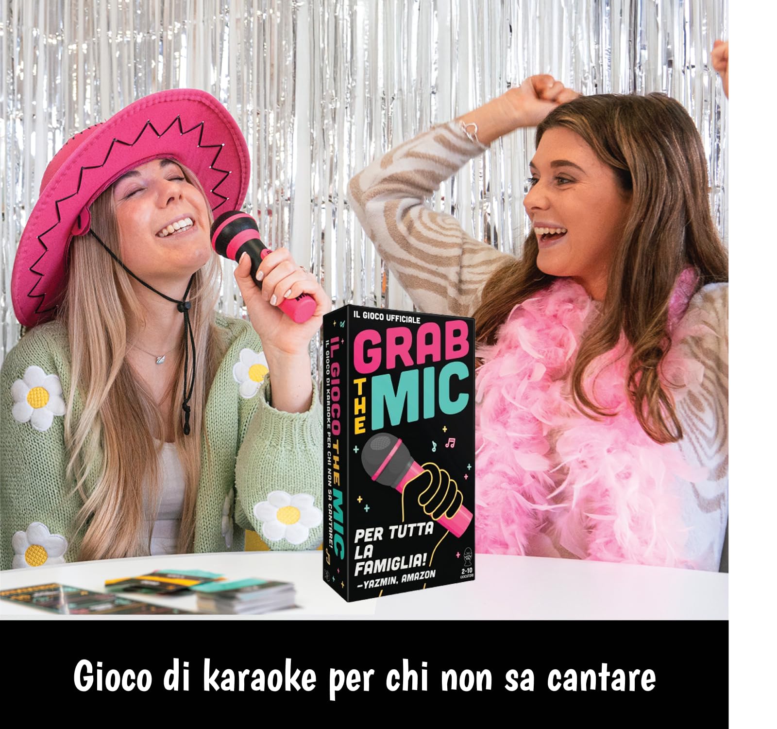 Grab The Mic – Giochi Da Tavolo Karaoke Per Tutta La Famiglia Con Microfono In Schiuma, Dai 8 Anni In Su, Da 2 A 10 Giocatori - Giochi Per Chi Non Sa Cantare Con 240 Testi - 120 Carte - Prima Edizione