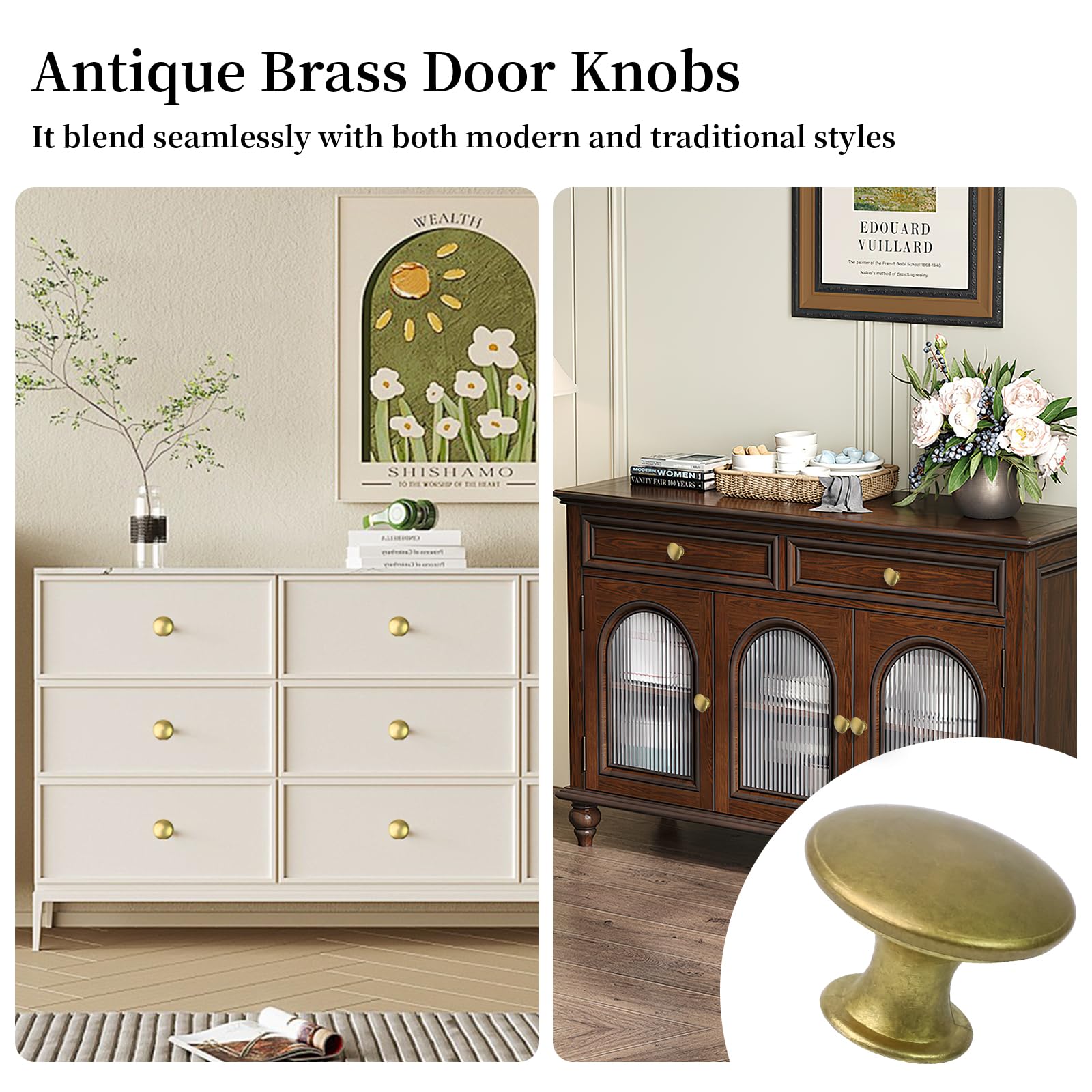 Parastar 12 PCS Antique Brass Door Handles, Round Brass Cupboard Handles with Screws, Vintage Door Knobs 3 * 2.1 CM - Image 3