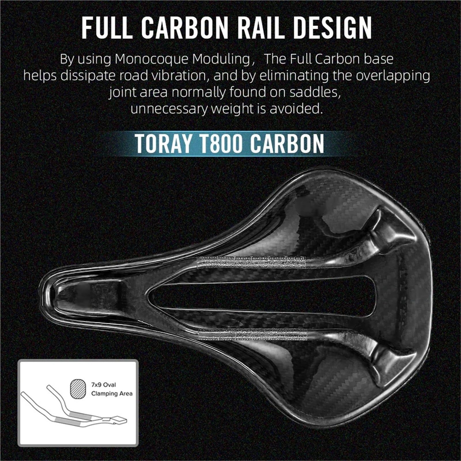 Generico Sella for Bici Eva Stampata in 3D Interamente in Carbonio | Larghezza 152/155 mm, binari 7*9 mm, sedile leggero da 120 g for triathlon, strada e MTB
