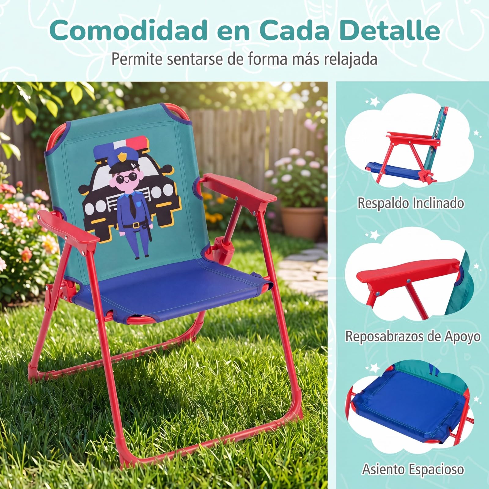 GOPLUS Juego de Mesa Picnic y Silla Playa para Niños, Mesa de Actividad Plegable Infantil con 2 Sillas Plegables y Sombrilla de Altura Ajustable, Mueble de Patio Portátil (Azul)