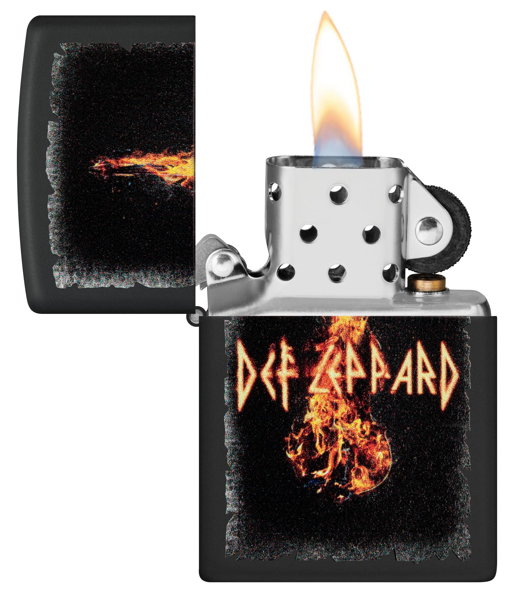 Zippo Def Leppard Zapalniczka Sztormowa, Kolorowy Nadruk, do Napełniania, Wielokrotnego Użytku, Wiatroodporna Konstrukcja, Pudełko na Prezent, Wykonano w USA, Kolor Czarny Matowy (Black Matte)
