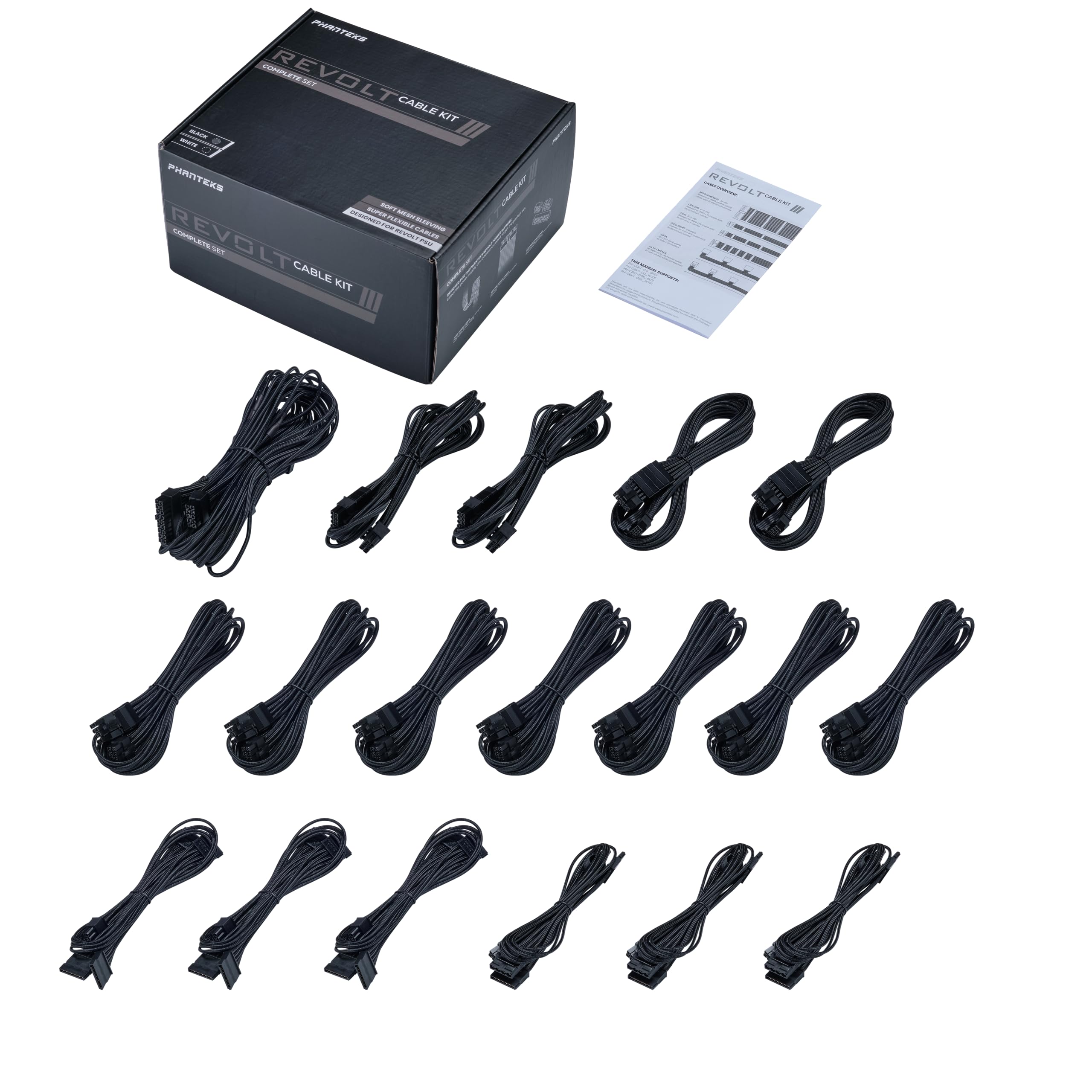 Phanteks (PH-CBKT-CO_BK01) Revolt Cable Kit, Complete Set, Individually Sleeved Cables, Compatible with Revolt and AMP Power Supplies, Black