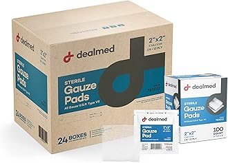 Dealmed 2’’ x 2’’ Sterile Gauze Pads (100 Count) Disposable and Individually Wrapped Medical Gauze Pads, Wound Care Product for First Aid Kit and Medical Facilities (Case of 24)