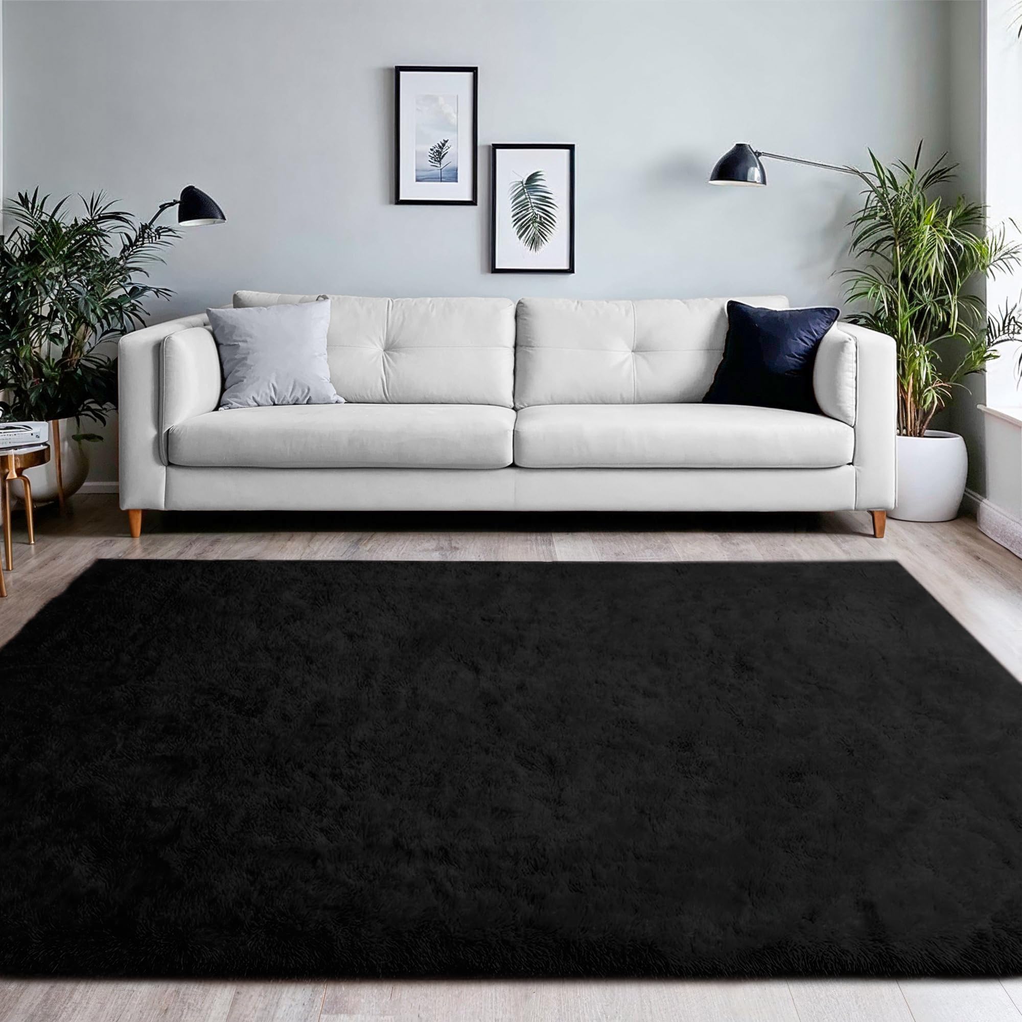 BEIMO Soft Fluffy Rugs for Bedrooms 160x230cm, Super Plush Shaggy Pure Color Area Rug, Fluffy Faux Fur Carpets, High Pile Rug Non Shedding, Soft Rugs for Living Room, Pure Black — image 1