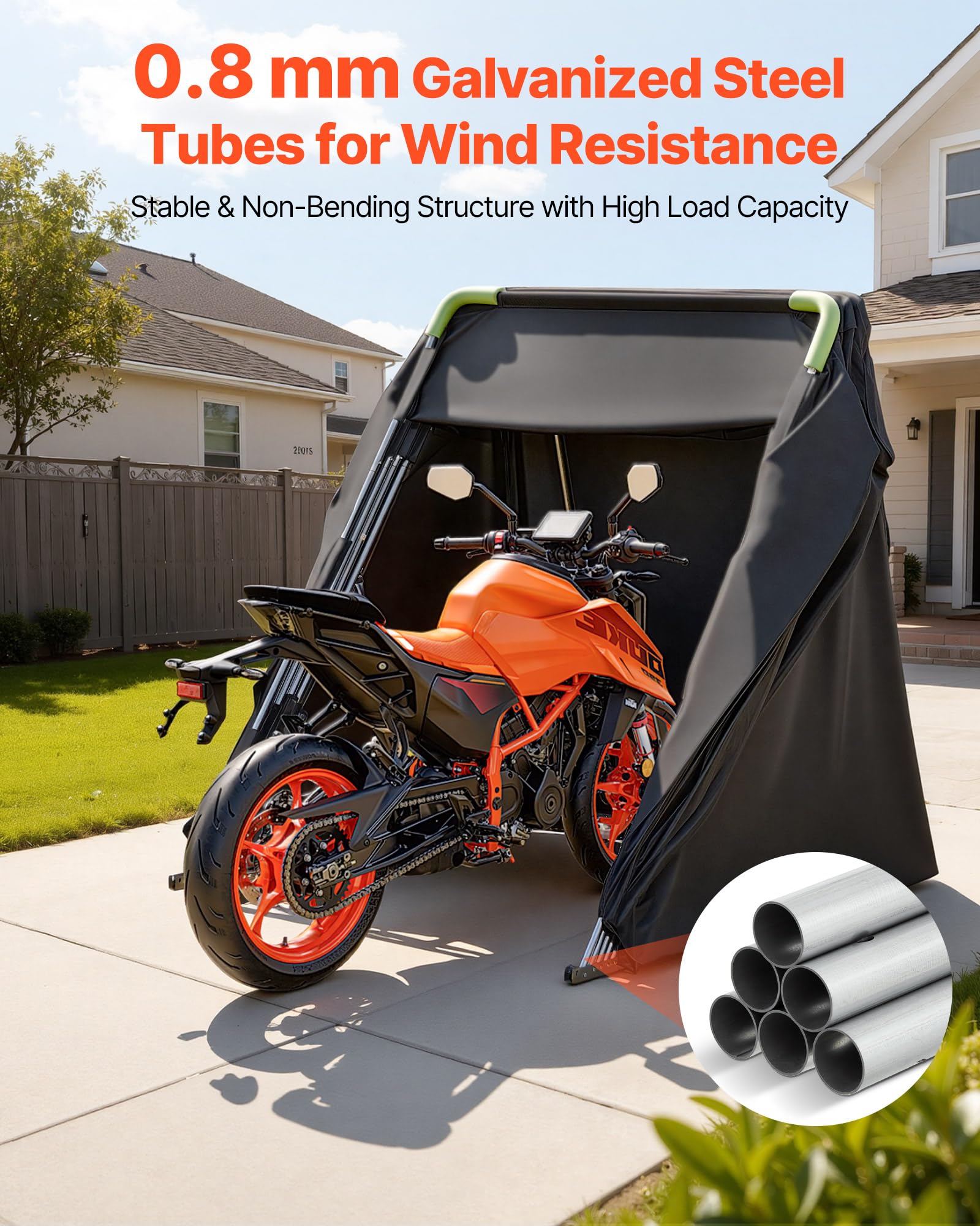 VEVOR Copertura Motocicletta da 3460 x 1375 x 1900 mm con Serratura di Sicurezza, in Tessuto Oxford 600D, Resistente per Tutte le Stagioni con Finestre di Ventilazione, per Veicoli da Esterno, Nero