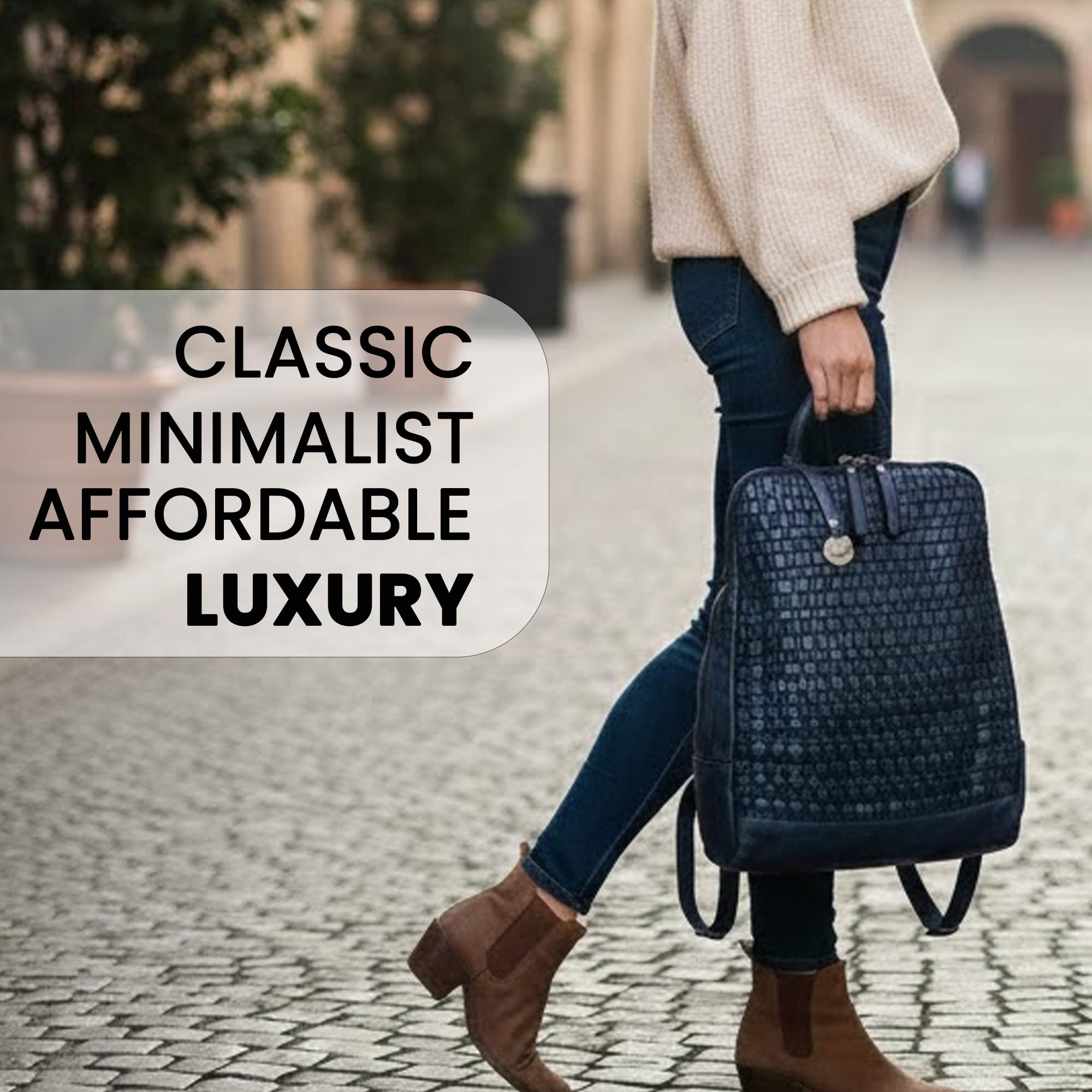 Mochila de piel auténtica para hombre, mochila casual para mujer, bolsa de oficina con correa ajustable para el hombro, Navy, 12.5 INCHES, Ajuste: