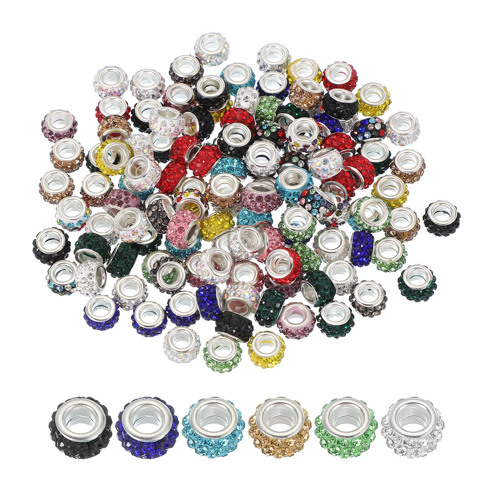 PATIKIL European Large Hole Beads, 120 Pcs Rhinestone Sparkle Crystal Beads Charm Spacer Craft Beads for Pens Bracelet Making DIY Crafting, Mixed