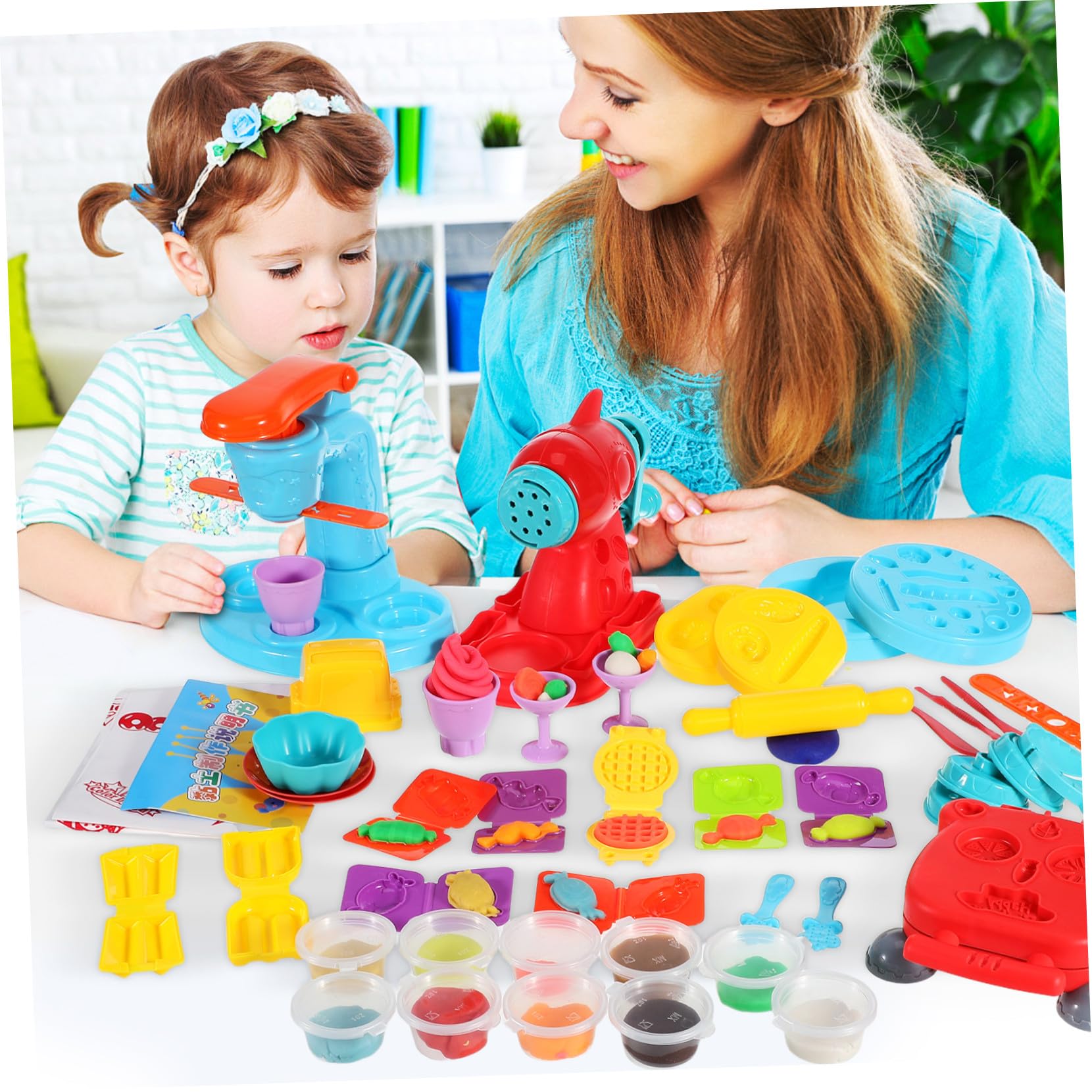 Abaodam Set da Gioco per Bambini 51 Pezzi Strumenti per Pasta Modellabile, Macchina per Hamburger e Gelati, Design Multifunzionale in Abs per Feste di Compleanno e Attività Creative
