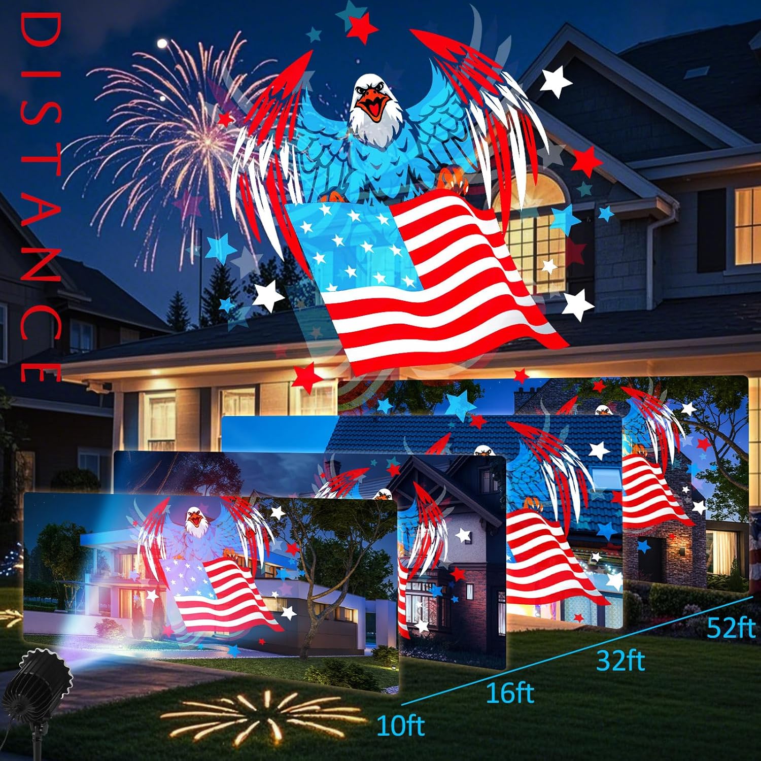 Independence Day Projector Lights 4th of July Projector Patriotic Waterproof Outdoor Indoor LED Spotlight with Dynamic American Flag Patterns for Garden Yard Party Decor (Hawk)