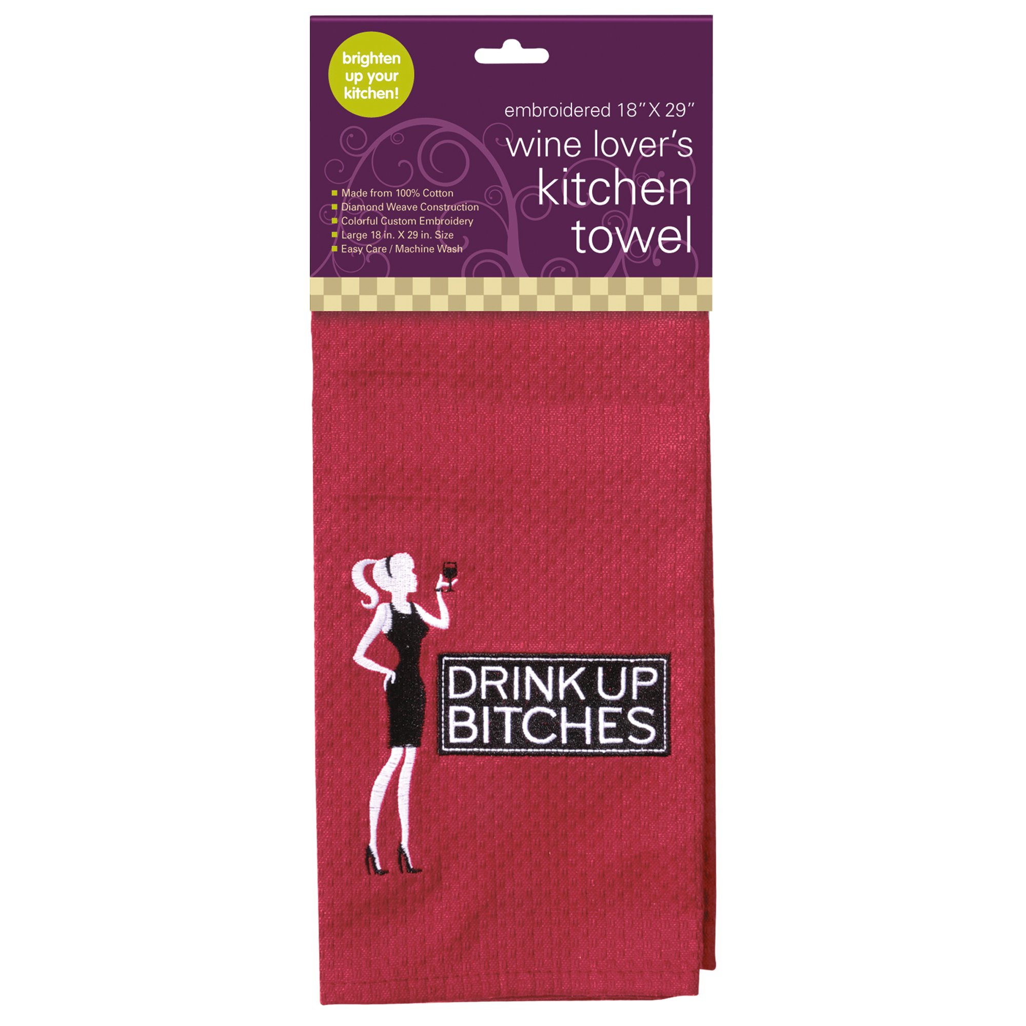 Chris's StuffChris's Stuff 29" x 18" Emroidered Kitchen Cotton Towel for Wine Lovers - Funny Quote [ Drink Up Bitches ]