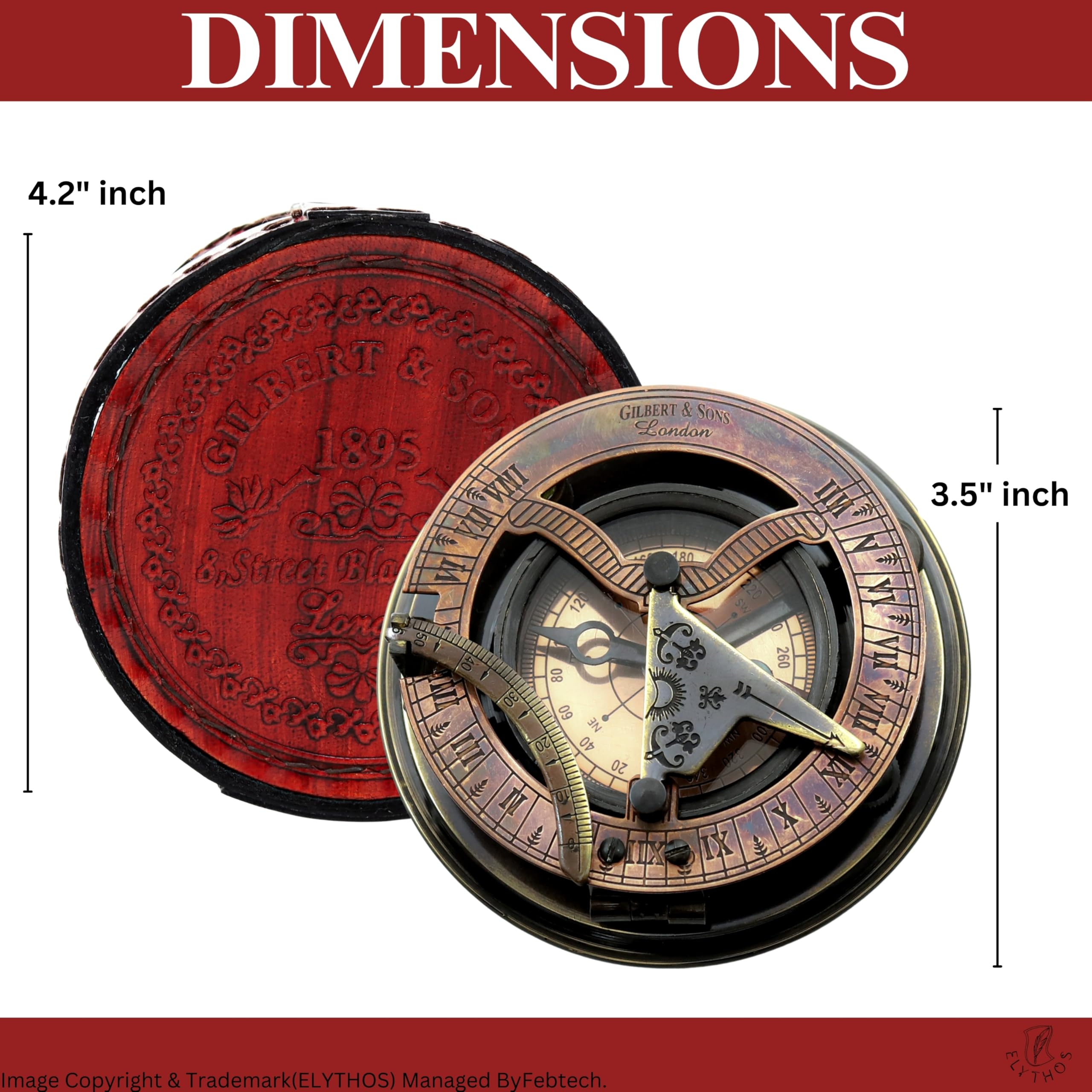 Reloj de sol antiguo con funda de cuero, reloj de sol náutico vintage de bolsillo para navegación, camping y regalo, reloj de sol marítimo hecho a mano