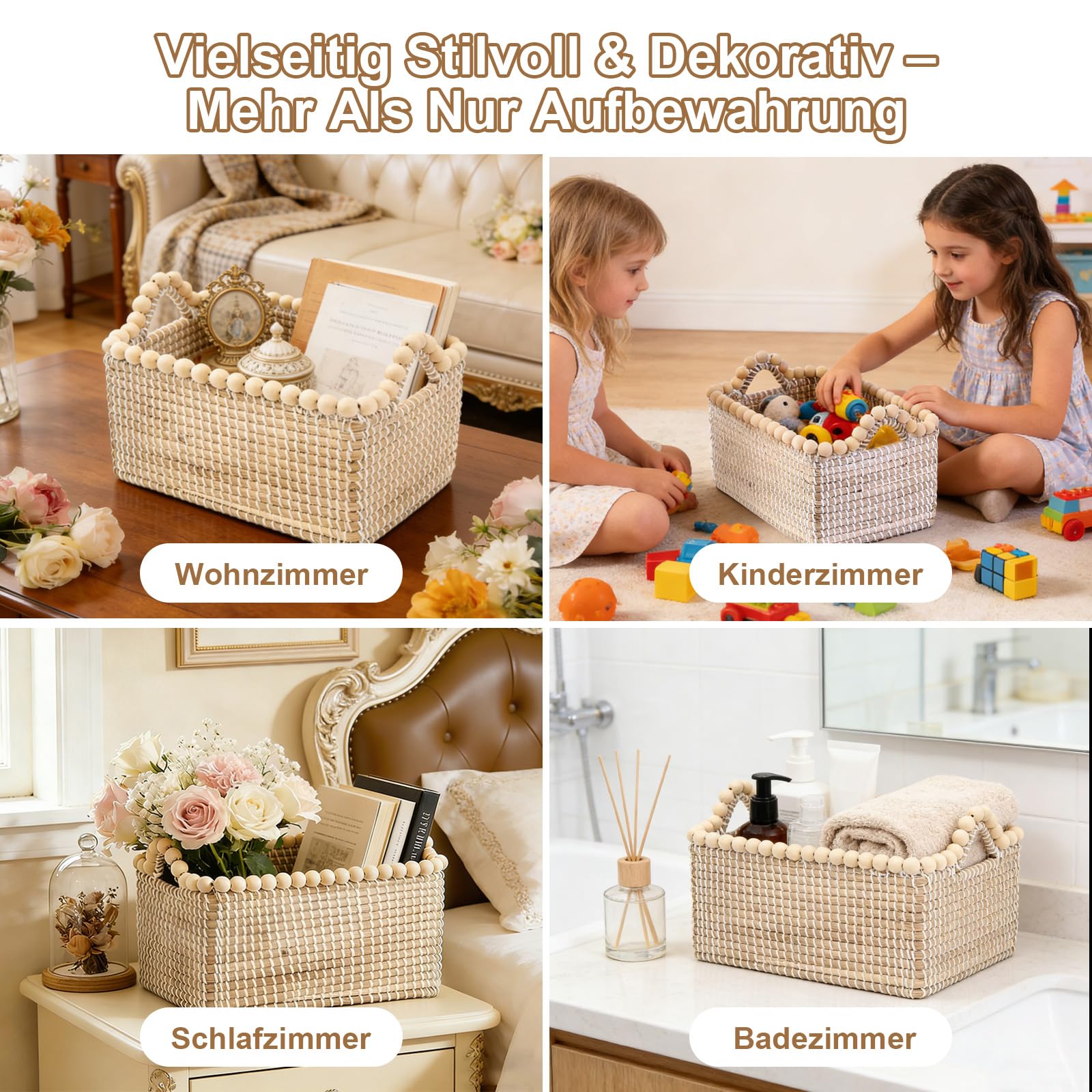3 cajas de almacenamiento decorativas para el baño, cestas de algas marinas, organizador de juguetes trenzados, habitación infantil