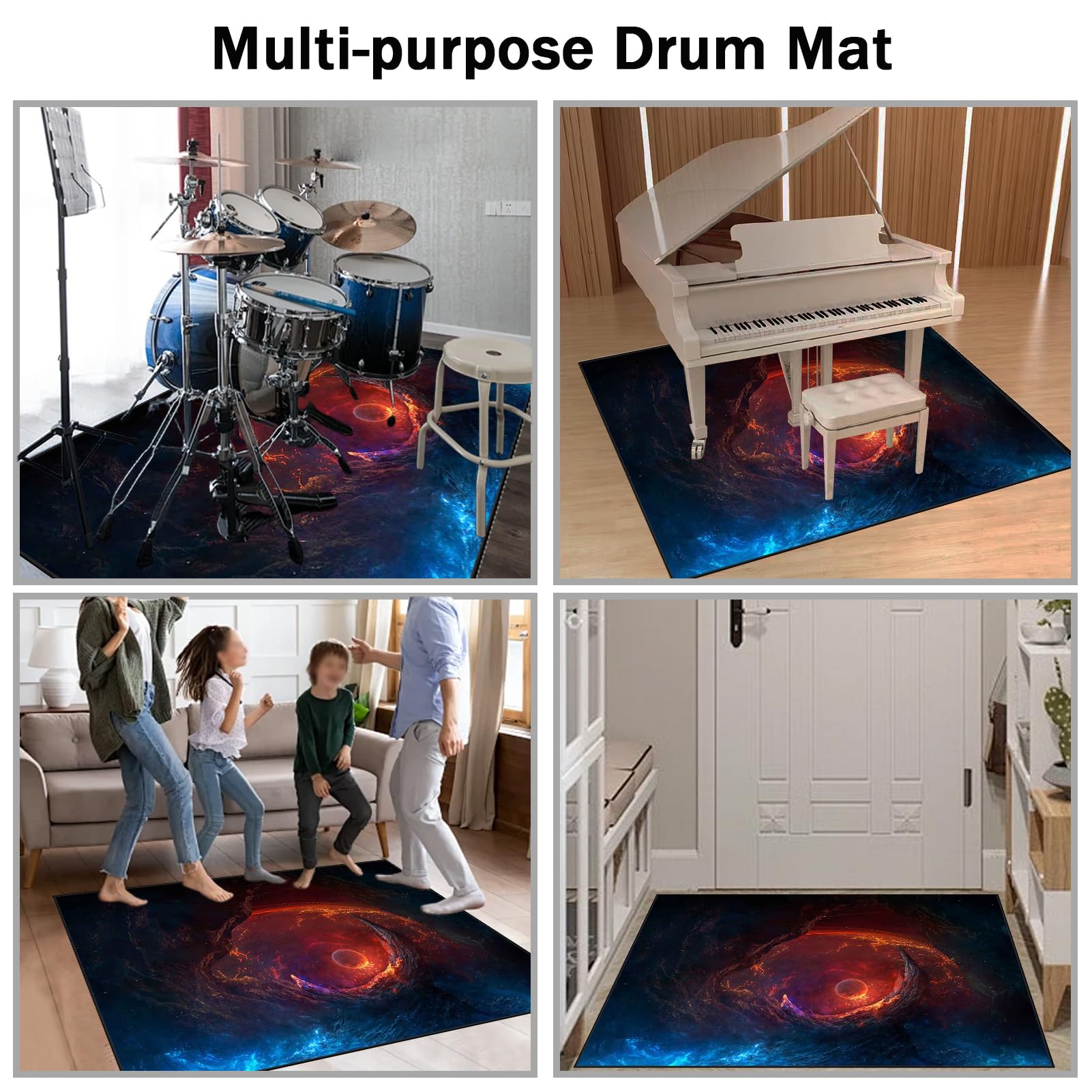 Tappeto Batteria Acustica, Tappeto Batteria Elettronica Insonorizzante Tappeto Antiscivolo per Batteria Elettronica Grancassa Rullante e Altri Strumenti Musicali Tappeto a Tamburo 230 x 200 cm