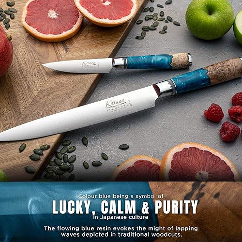 Miniatura 10 de GRUNWERG Rockingham Forge - Juego de 6 cuchillos con bloque de madera, 5 cuchillos de cocina especiales con bloque de madera, cuchillas de acero