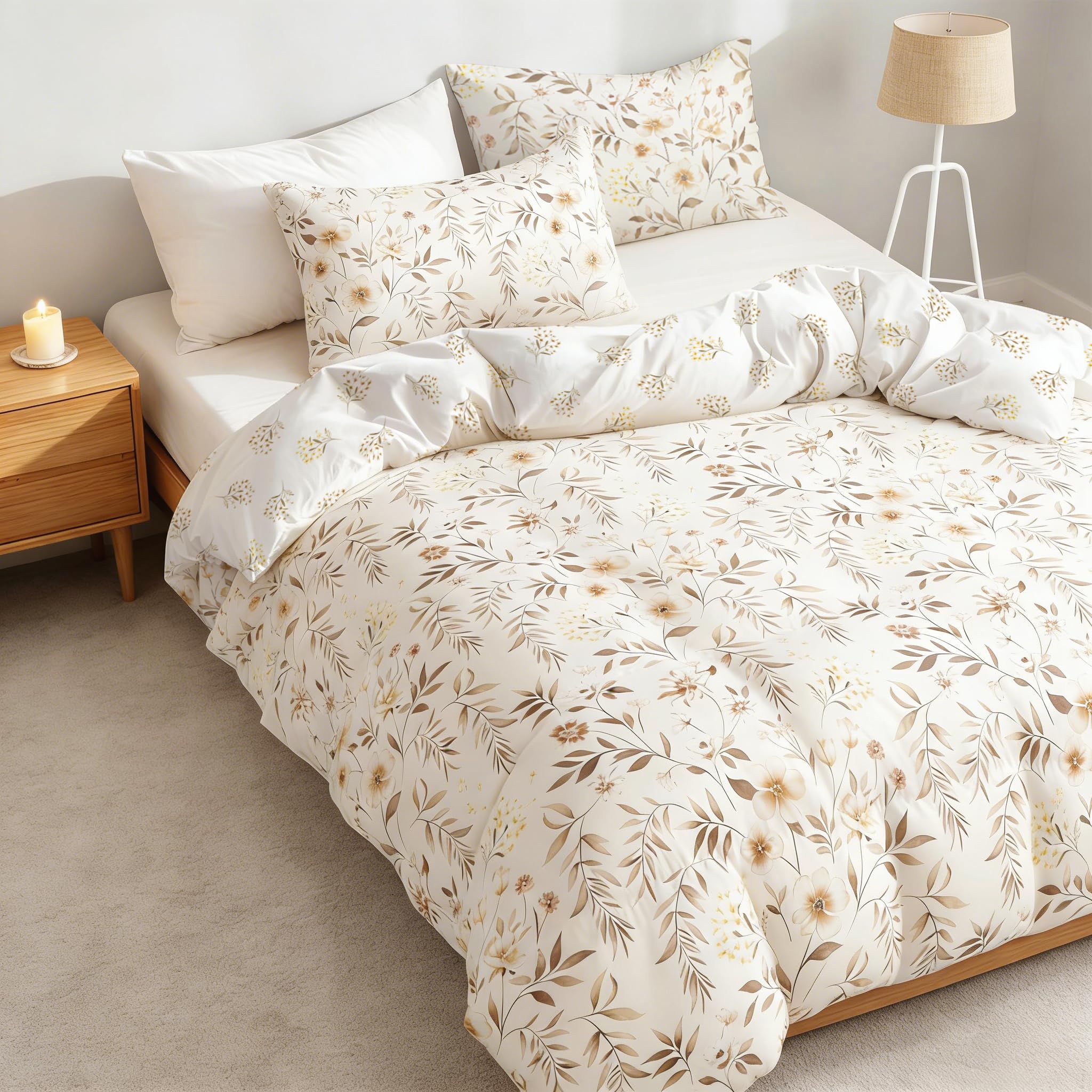 Covebett Vintage Floral Single Duvet Cover Beige Brown Flowers Reversible โ image 1