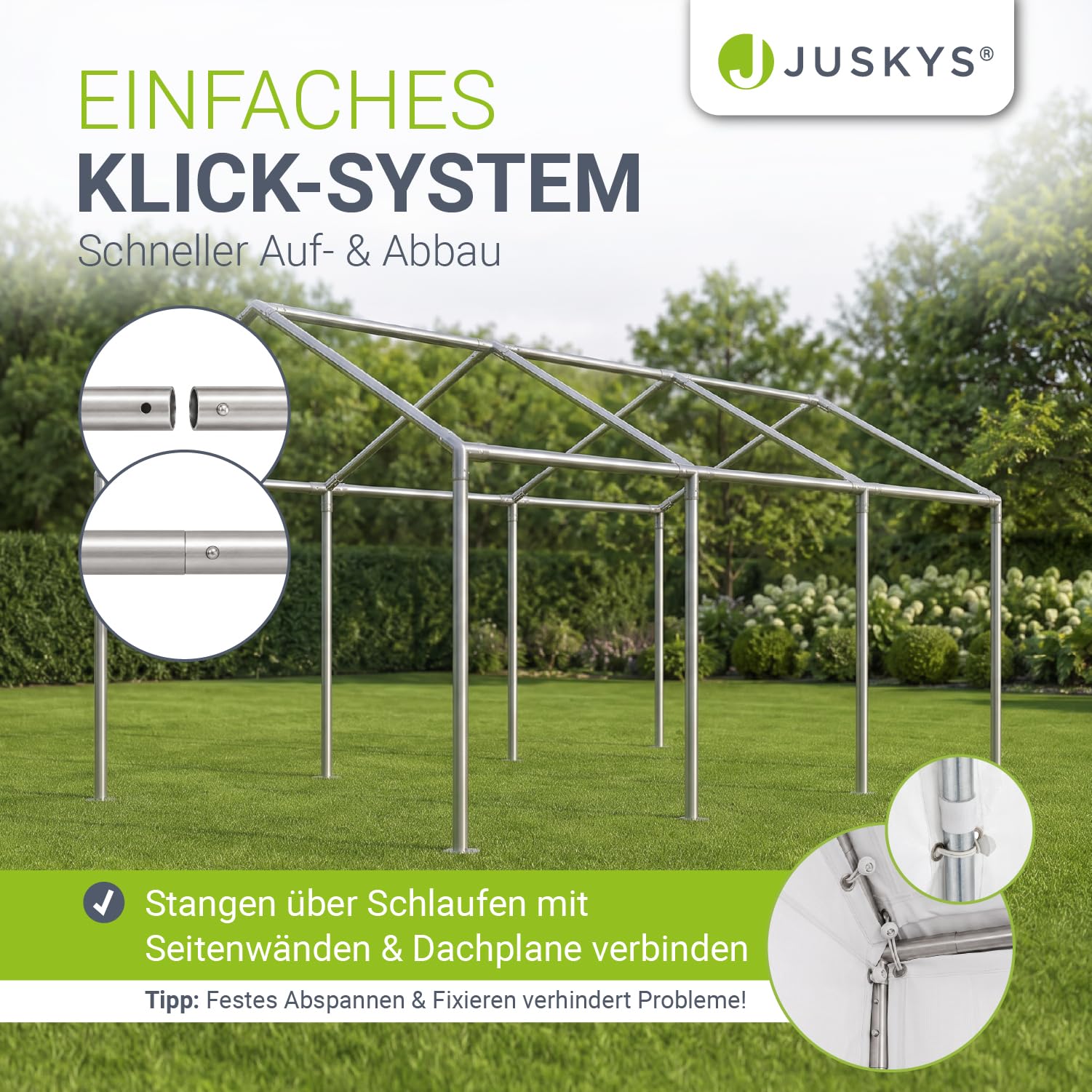 Juskys Partyzelt Gala 3 x 6 m - UV-Schutz Plane, Flexible Seitenwände - Pavillon stabil, groß - Outdoor Party Garten - Zelt Festzelt Weiß