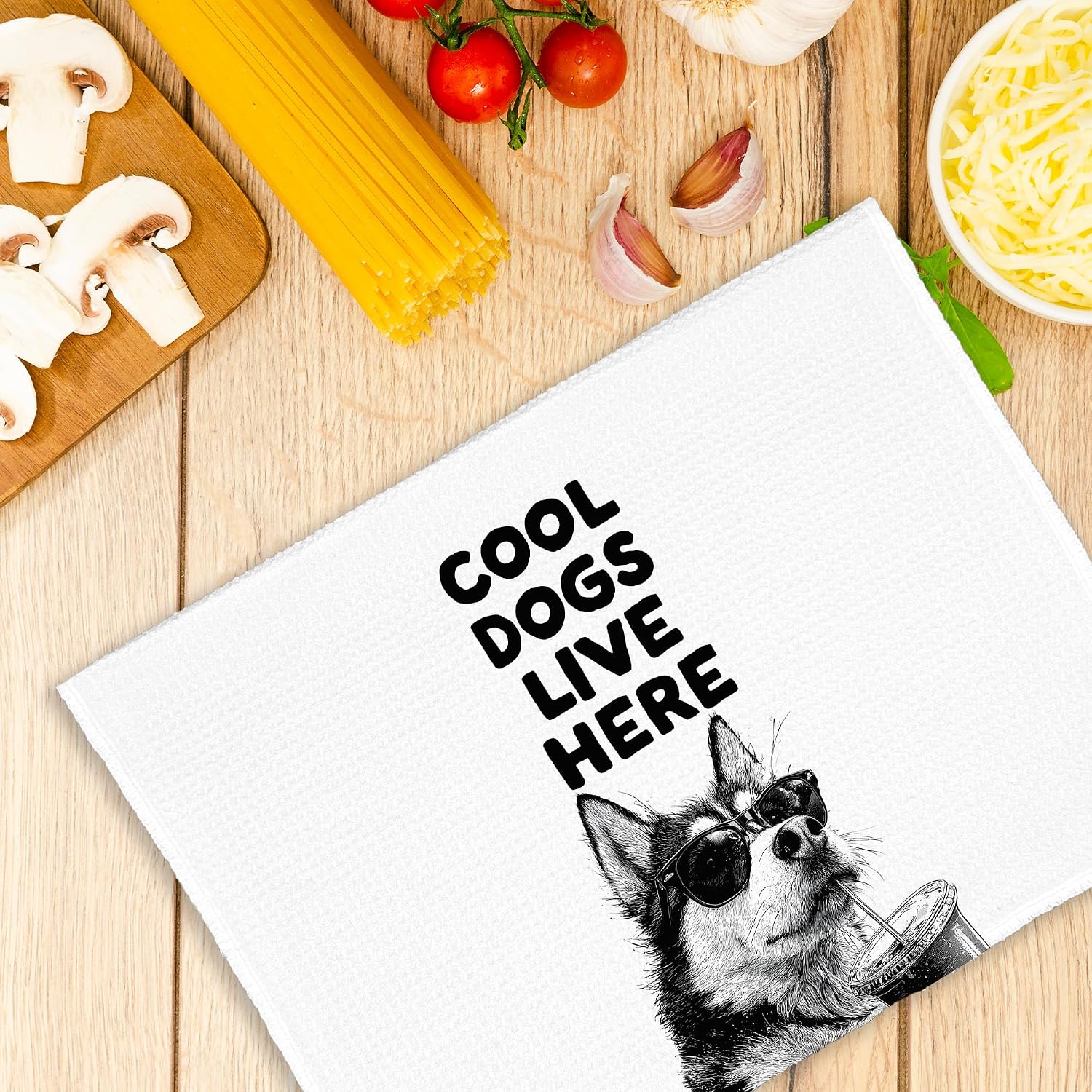 Funny Dog Husky Kitchen Towels, Cool Dogs Live Here Dish Towel Gifts for Dog Lovers Christmas, Sunglasses Coffee Hand Towels Decor for Bathroom, Retro Tea Bar Waffle Towel for Dorm 16x24in image 4