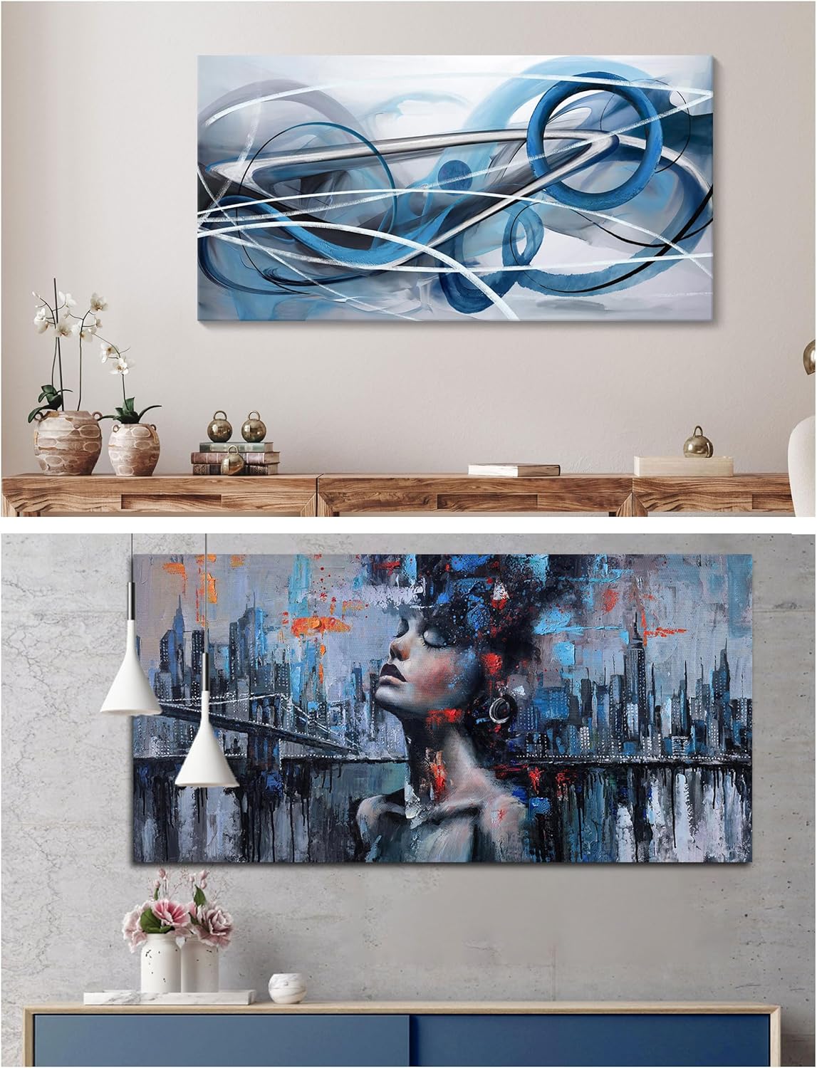 Blue Abstract Wall Art Modern Canvas Wall Art for Living
