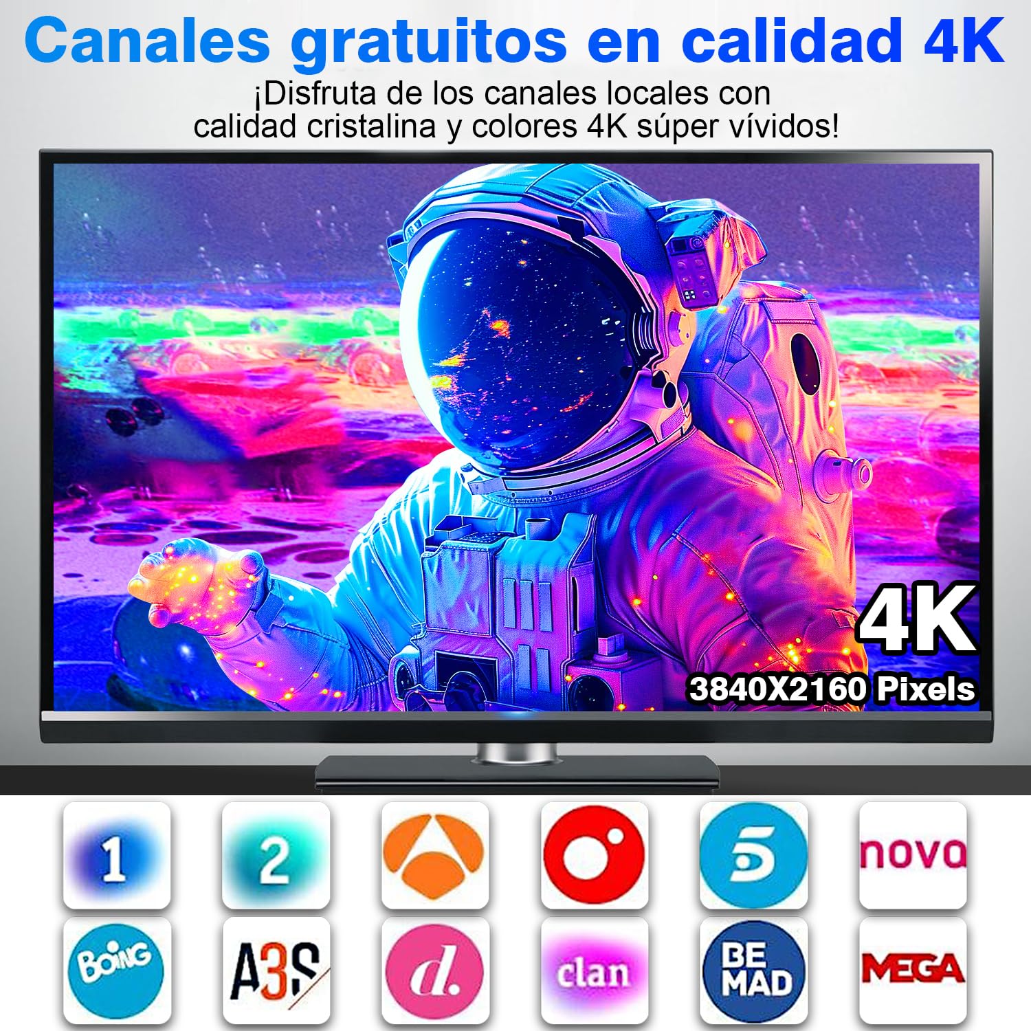 Antena TV Interior Digital 2026 para Smart TV – Recepción 360° con Señal Estable de Largo Alcance, Base Magnética, Cable Coaxial de 5 m, Compatible 4K y 1080P, Antena TDT con Canales Locales Gratis