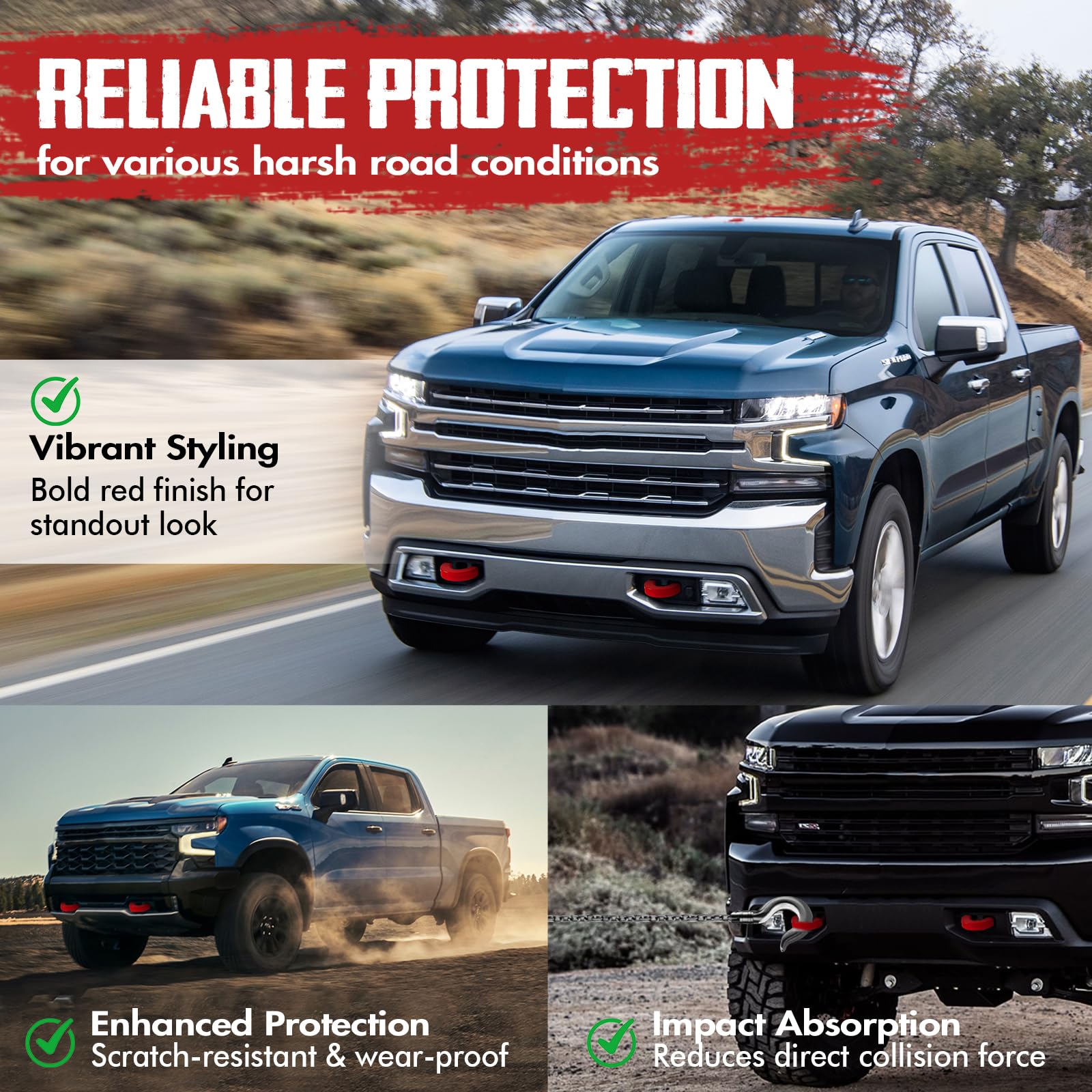 Enmja Tow Hook Cover, 2pcs Trailer Hitch Cover Protector Cover, Car Front Tow Hook Covers Fit for Chevy Silverado 1500 Accessories 2007-2025