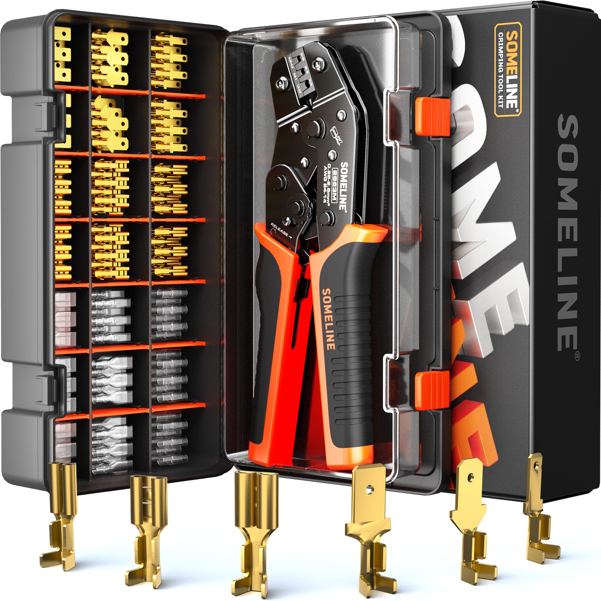 SOMELINE Open Terminal Connector Crimping Tool Kit, 2.8/4.8/6.3mm Male Female Non-Insulated Disconnect Terminals, AWG 24-14 Crimping Pliers for Molex 2.13/2.36mm, AMP - TE CONNECTIVITY Connectors